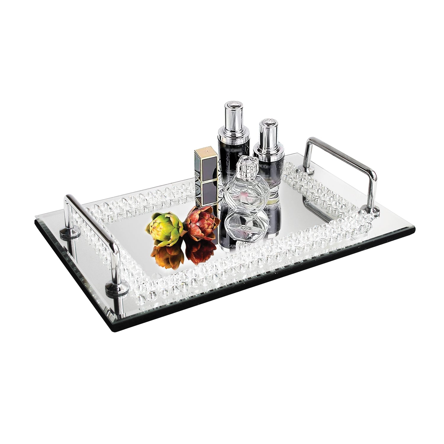 Mirror Tray with Beads & Handle