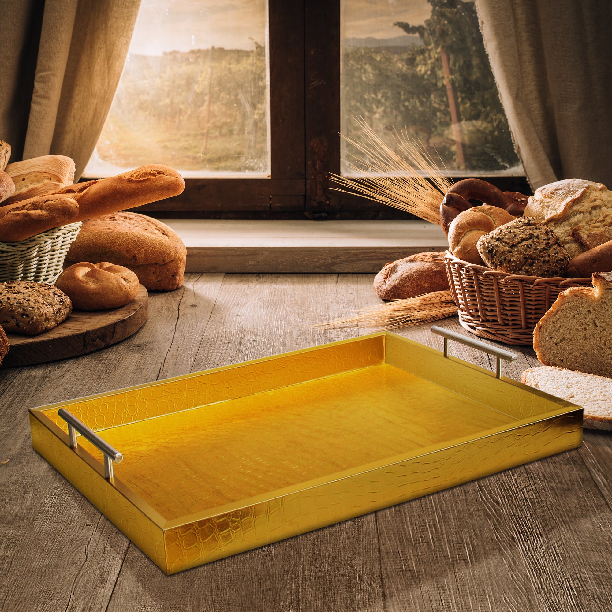 Alligator Gold Tray with Metal Handles