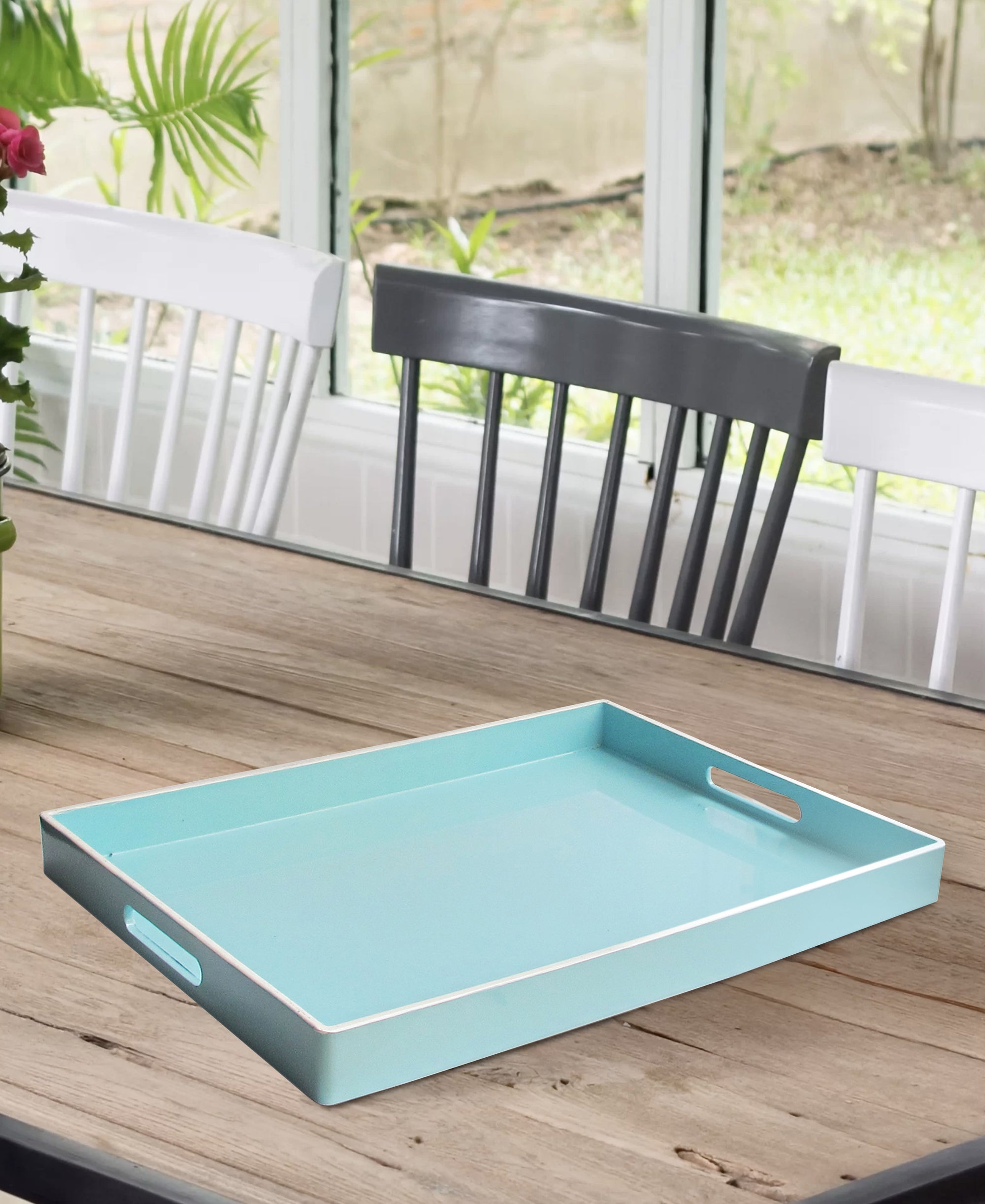 Teal Rectangular Tray with Handles - 19x14"