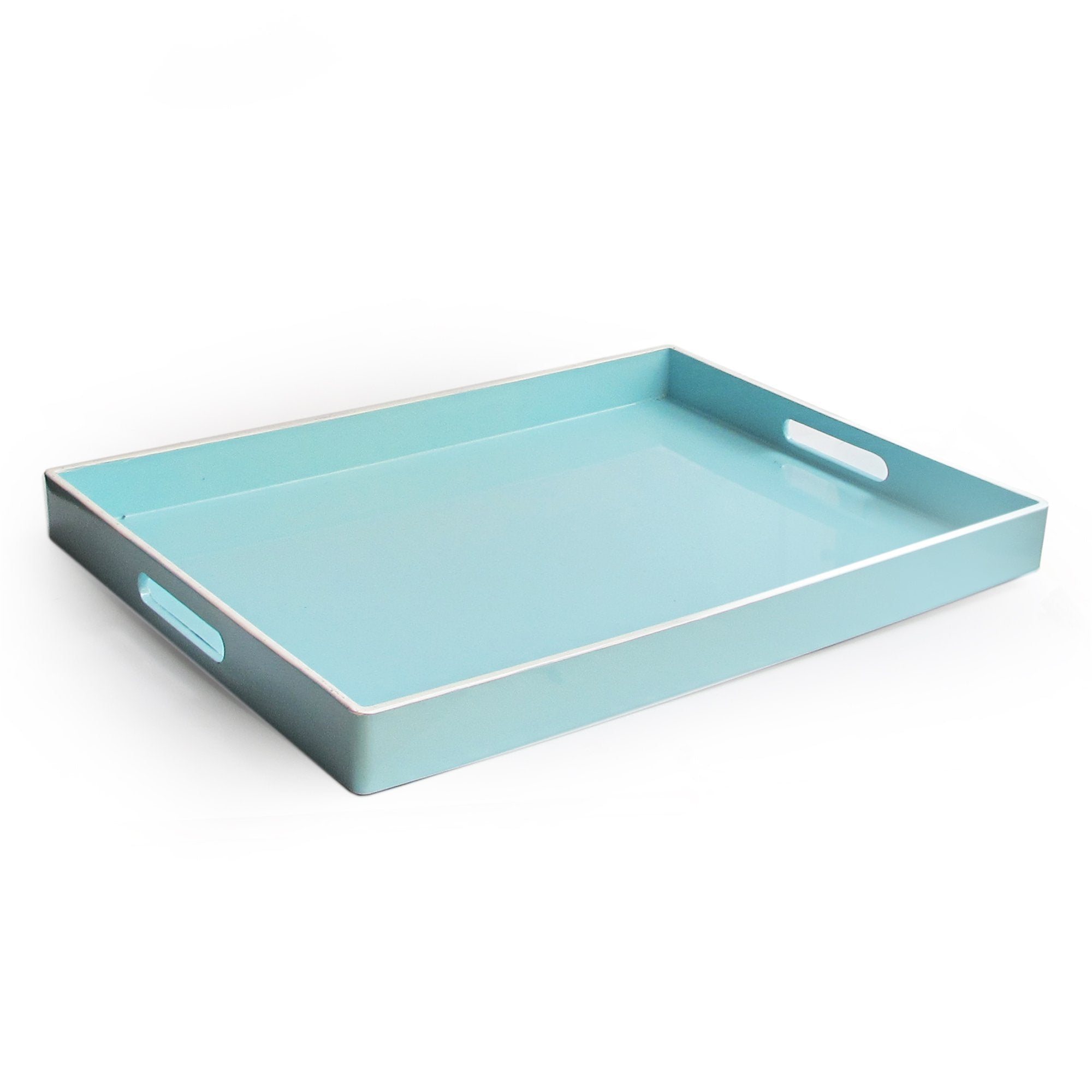 Teal Rectangular Tray with Handles - 19x14"