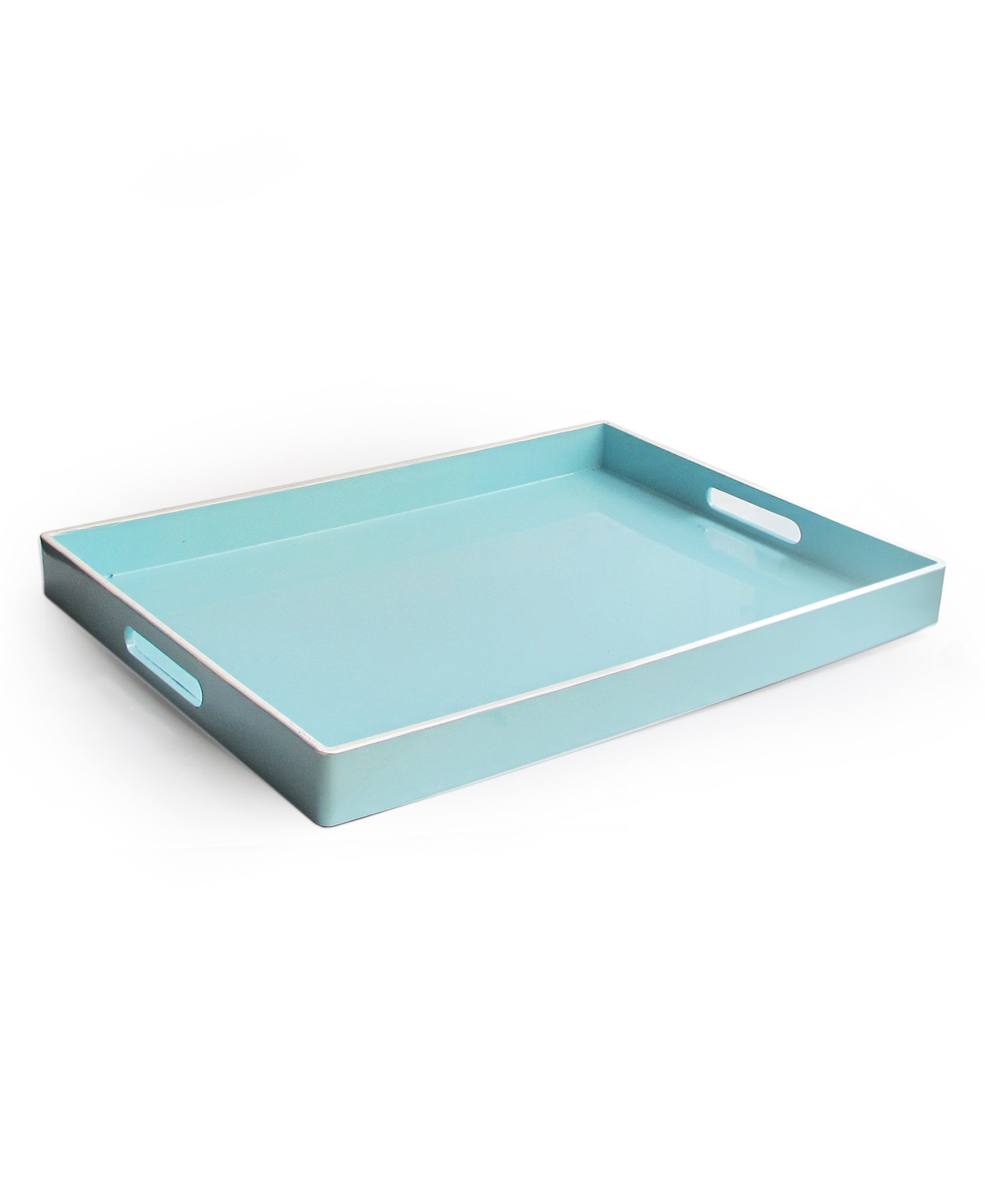 Teal Rectangular Tray with Handles - 19x14"