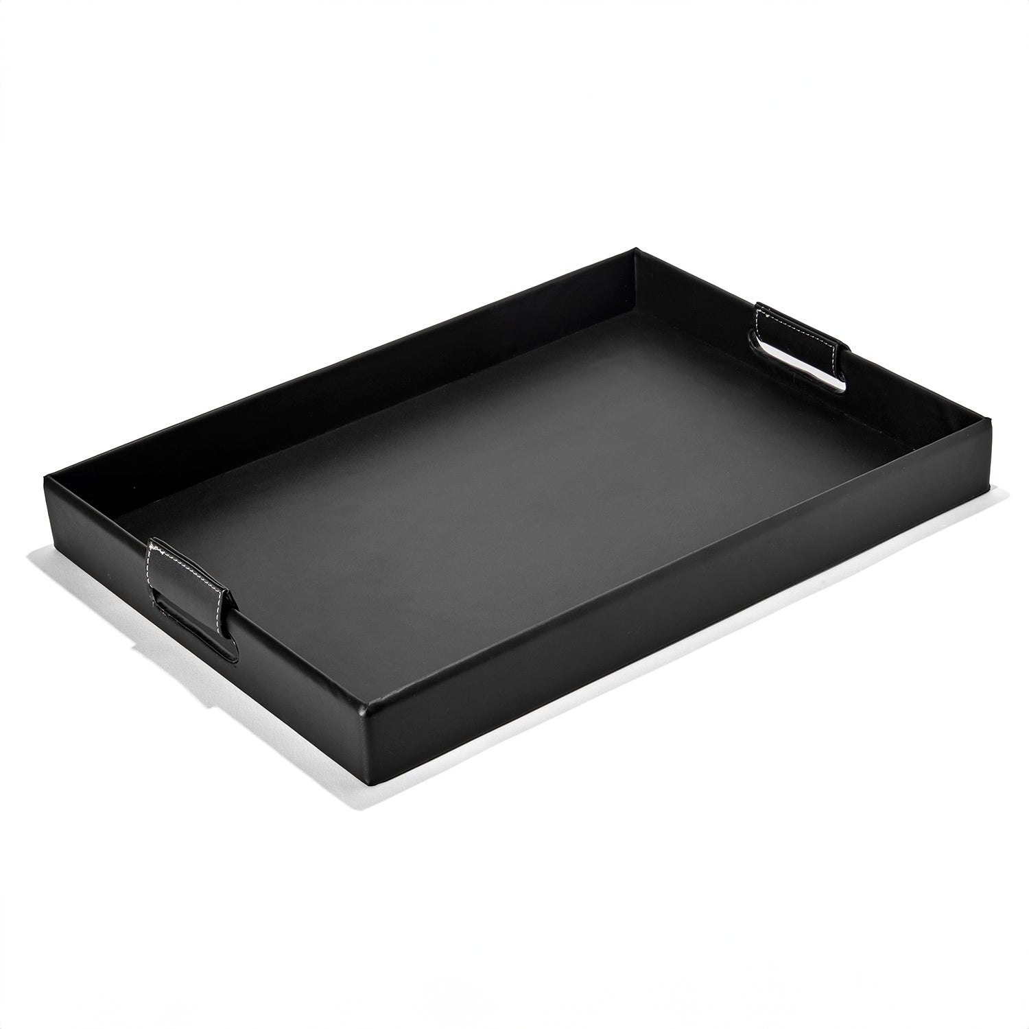 Black PU Leather Tray with Handles 19" X 14"