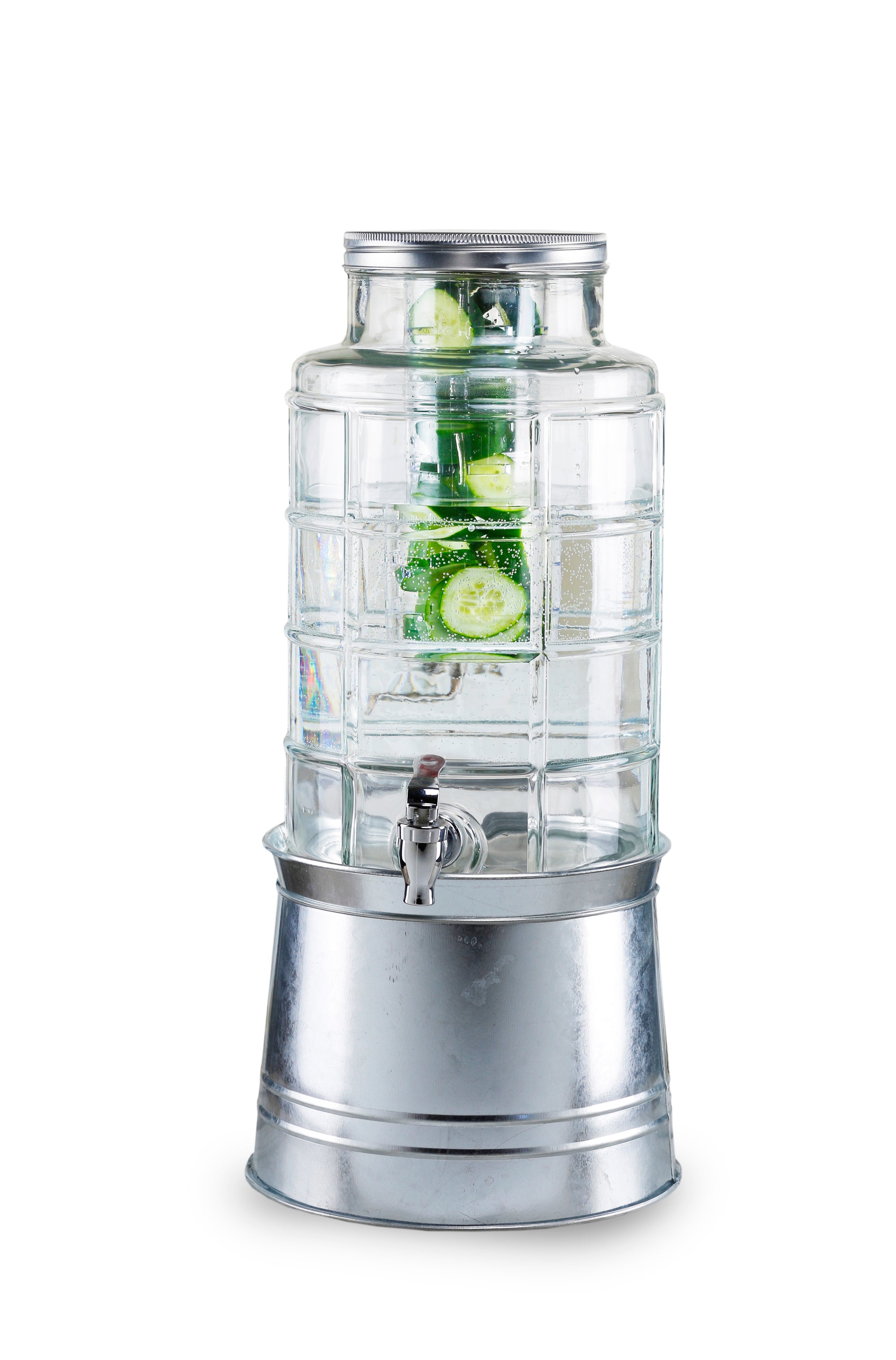 PATCHWORK  BEVERAGE DISPENSER WITH ICE INSERT, FRUIT INFUSER, AND GALVANIZED BASE 2.4 GAL/ 9L DISPENSER