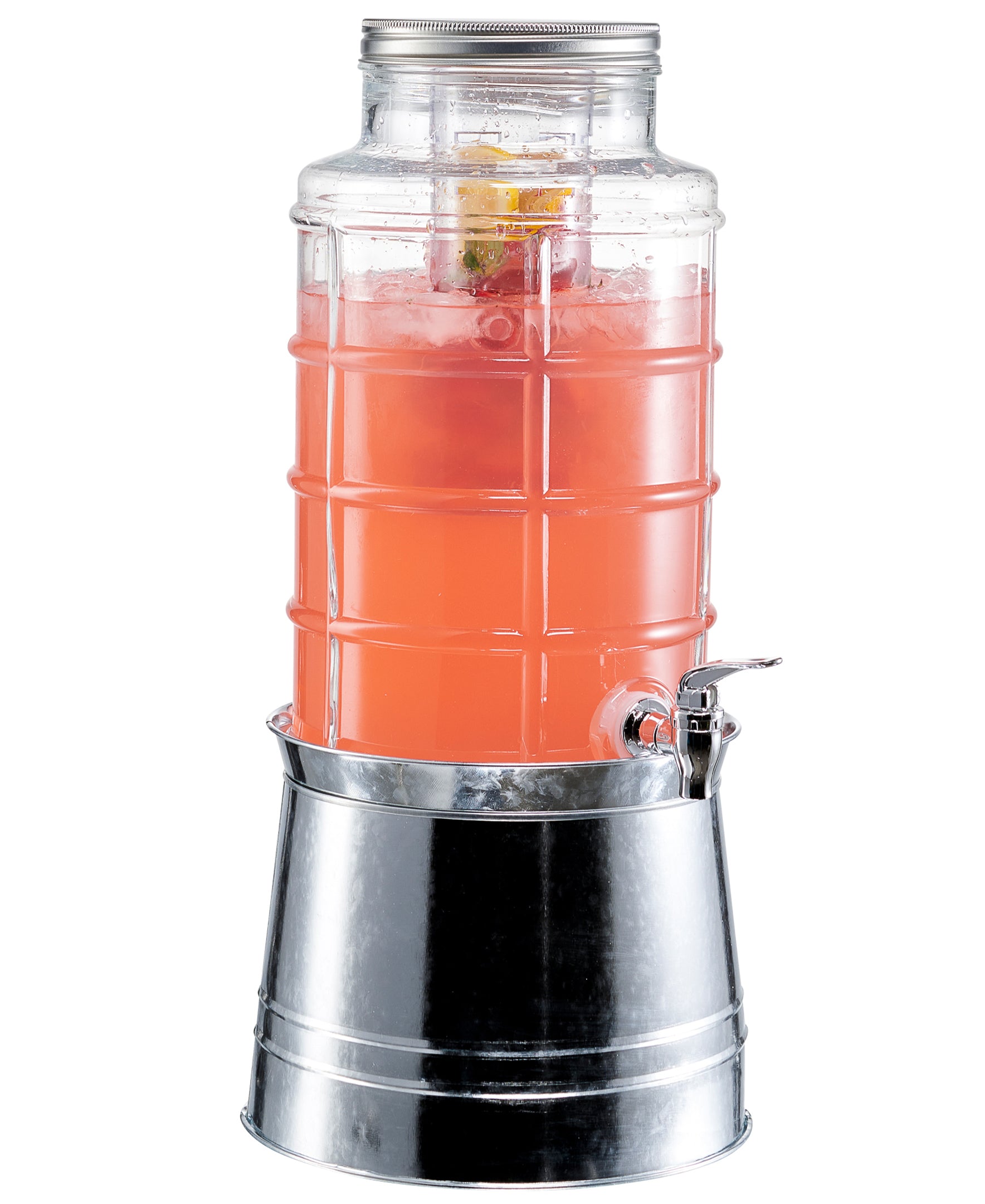 PATCHWORK  BEVERAGE DISPENSER WITH ICE INSERT, FRUIT INFUSER, AND GALVANIZED BASE 2.4 GAL/ 9L DISPENSER