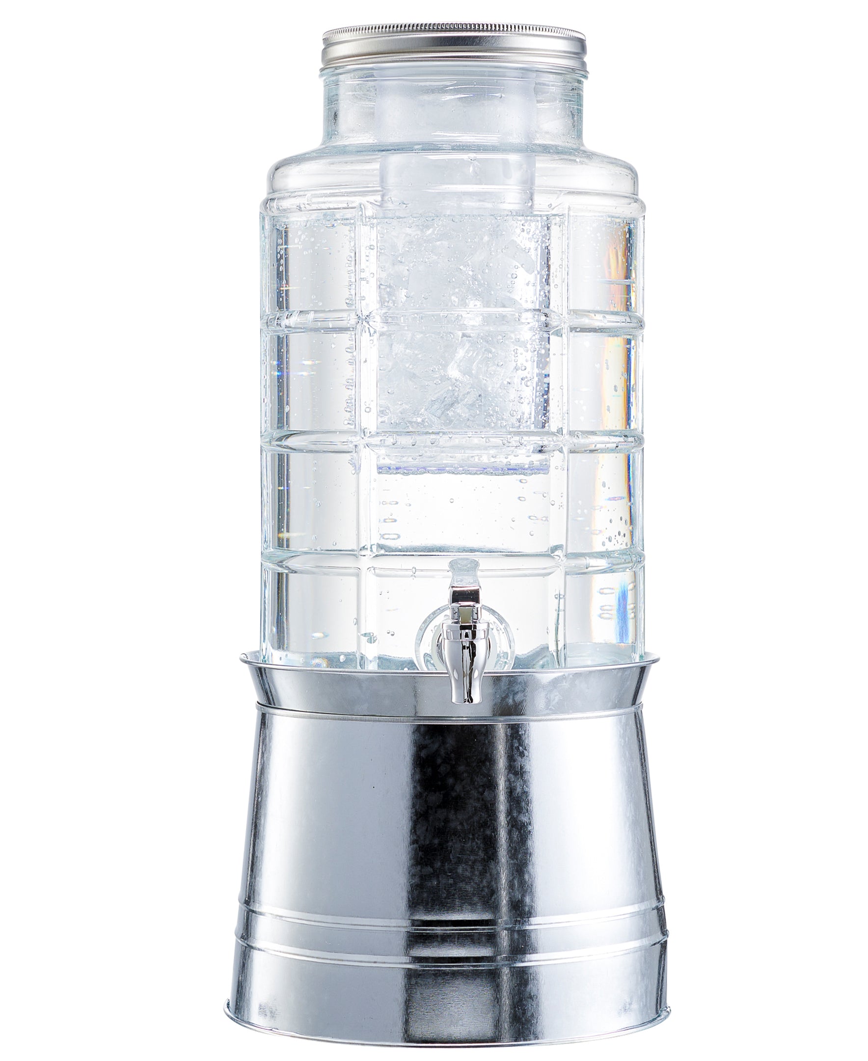 PATCHWORK  BEVERAGE DISPENSER WITH ICE INSERT, FRUIT INFUSER, AND GALVANIZED BASE 2.4 GAL/ 9L DISPENSER
