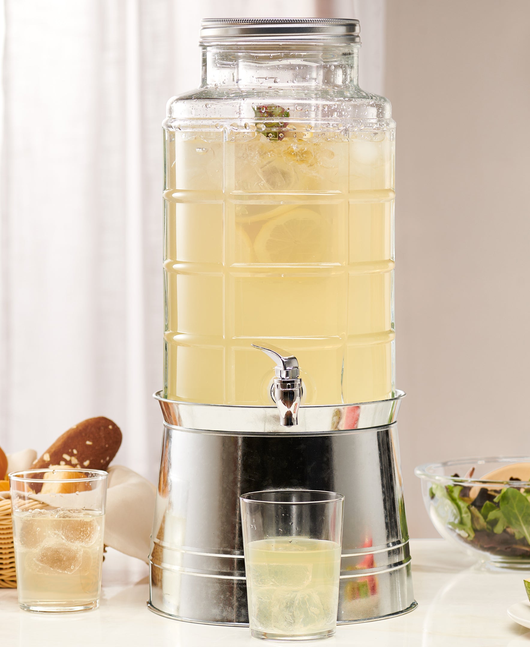 PATCHWORK  BEVERAGE DISPENSER WITH ICE INSERT, FRUIT INFUSER, AND GALVANIZED BASE 2.4 GAL/ 9L DISPENSER