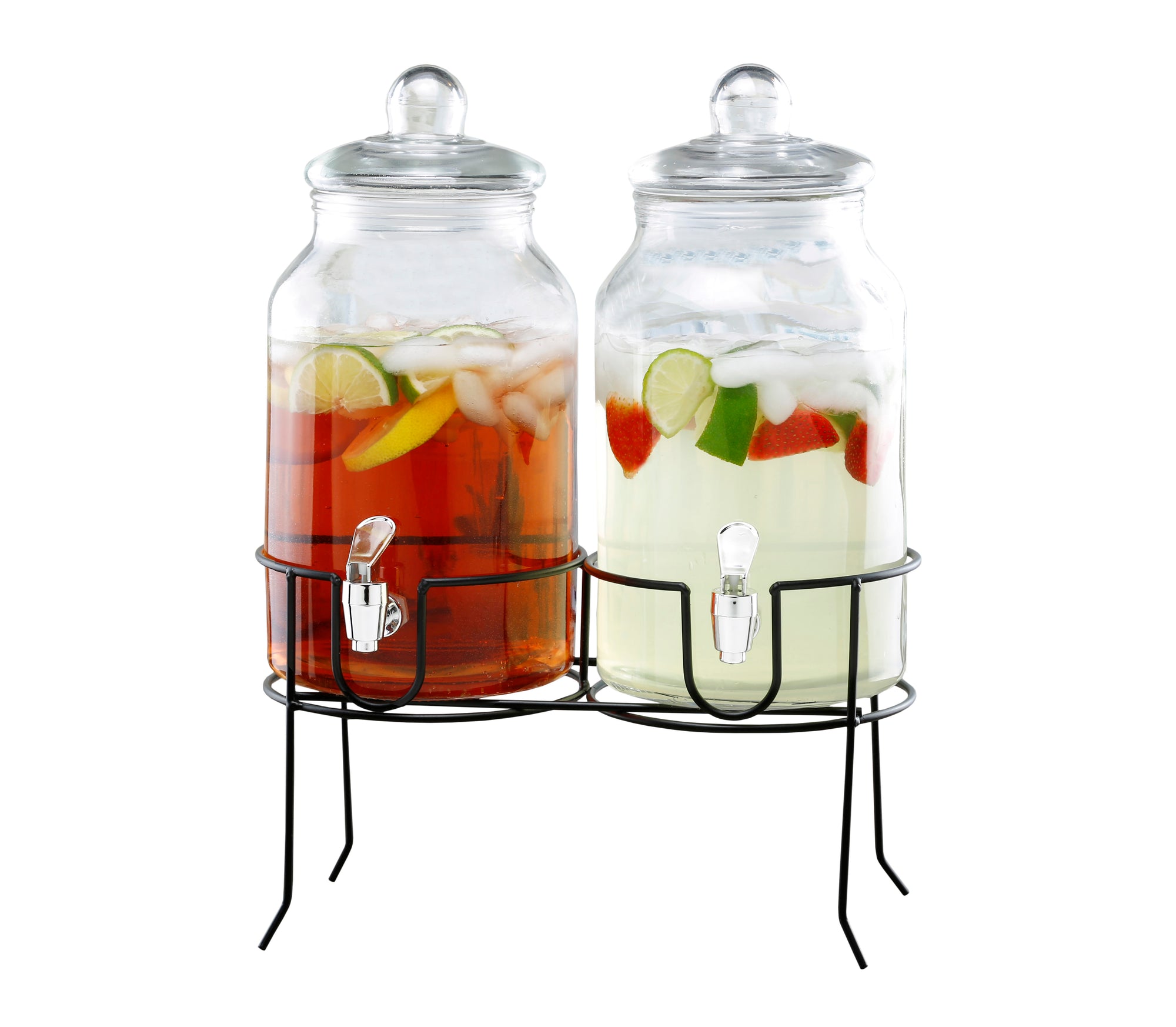 Rustic Home Beverage Dispenser Set of 2 With Black Metal Stand 1 Gal