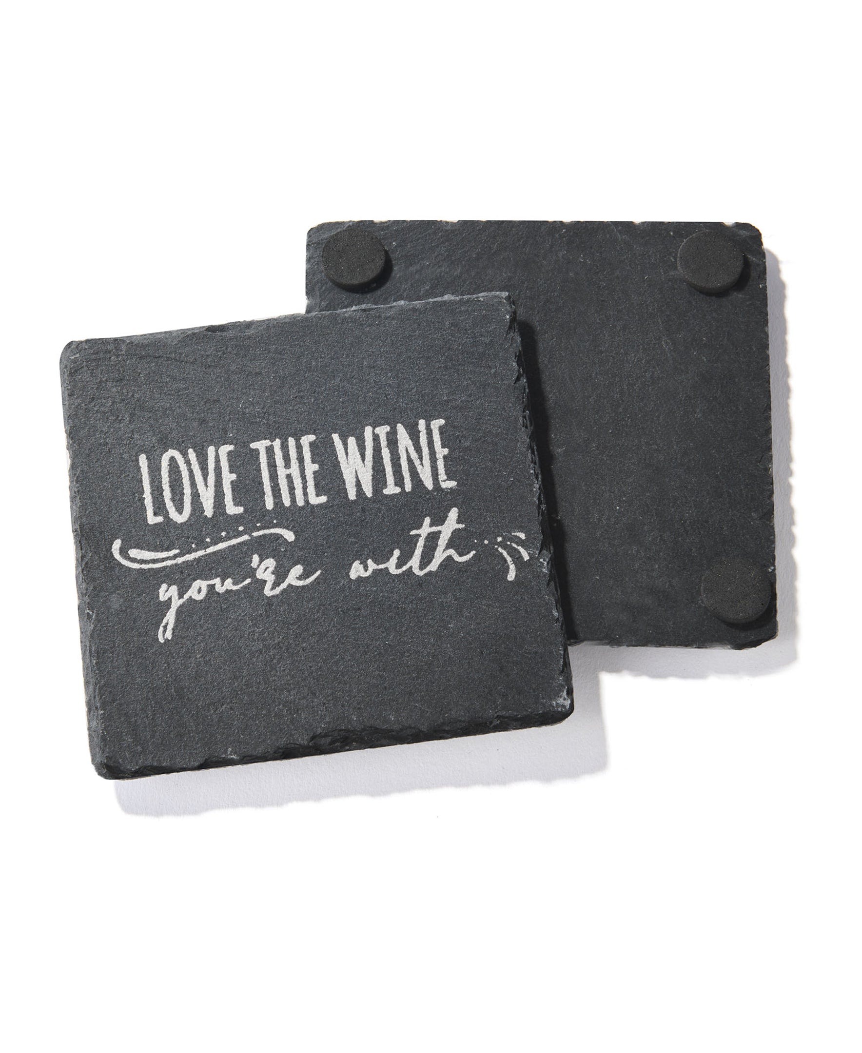 Life Happens - Wine Helps Slate Silver Coasters - Set of 4