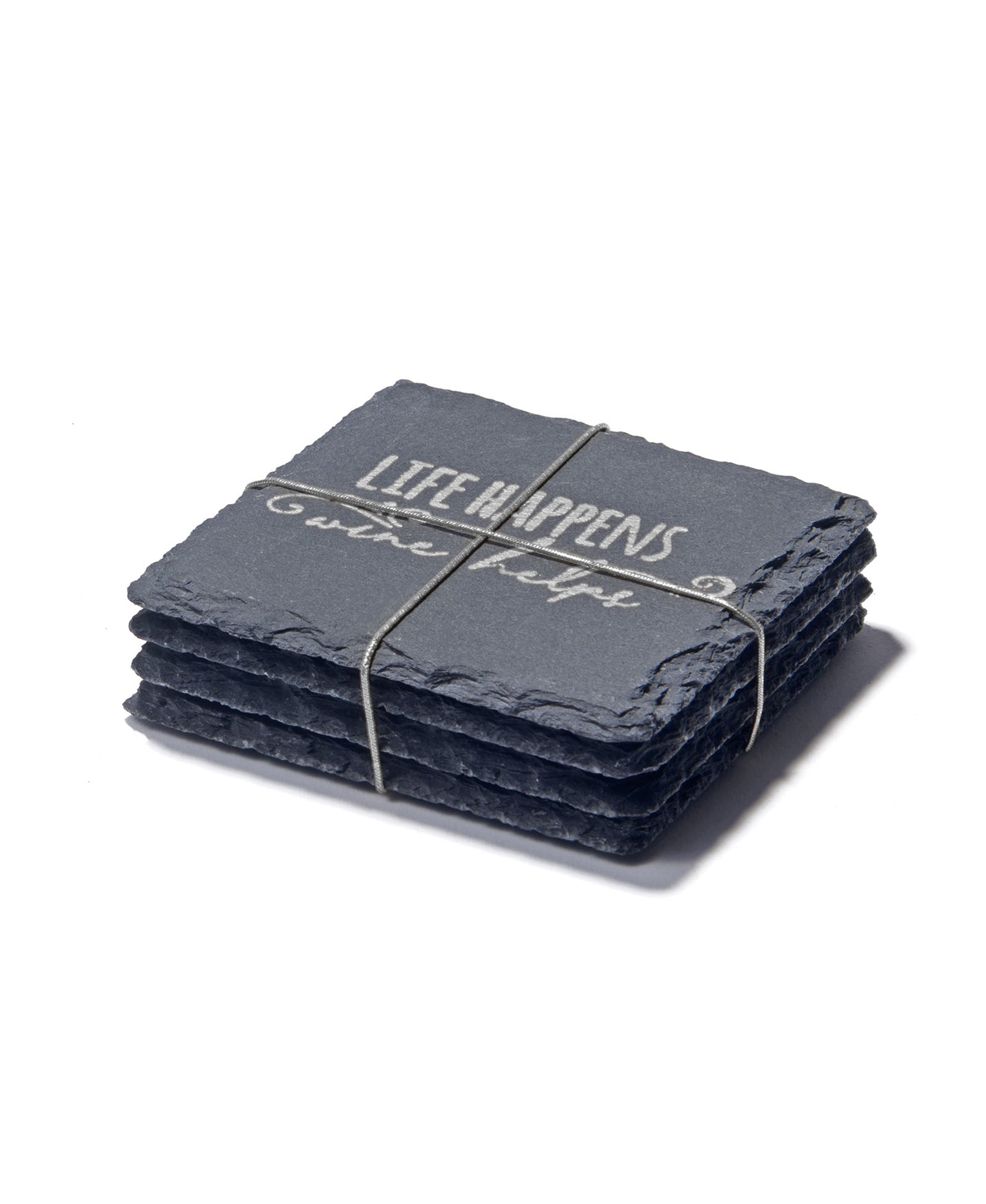 Life Happens - Wine Helps Slate Silver Coasters - Set of 4