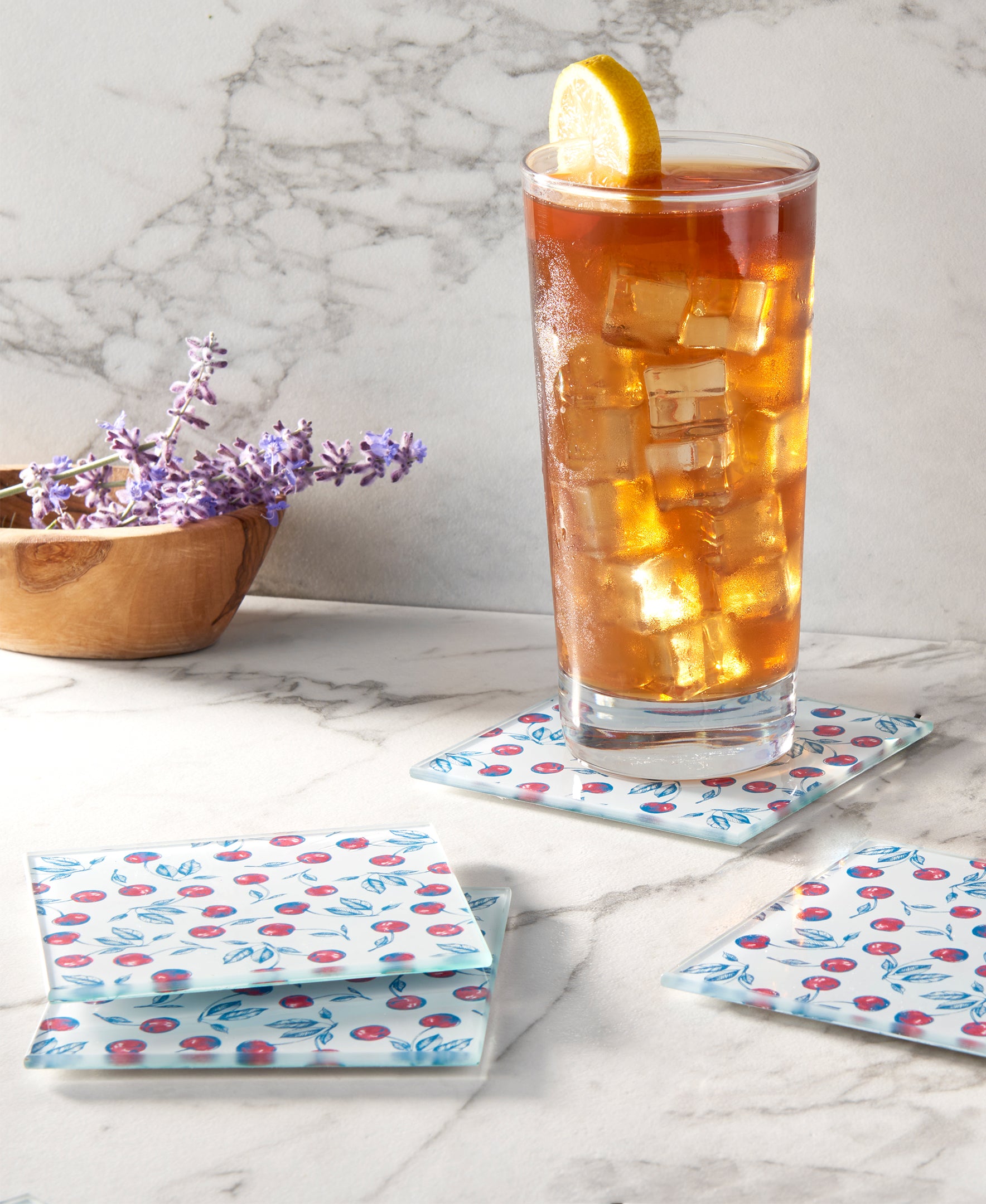 Bing Cherries Glass Coasters - Set of 4