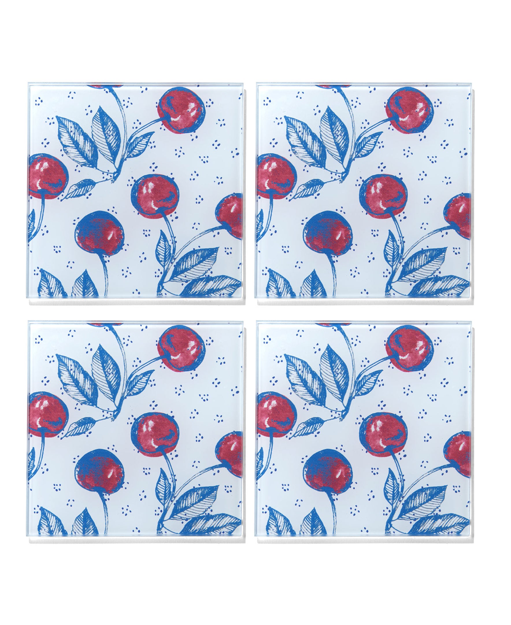 Cherry Picking Glass Coasters - Set of 4