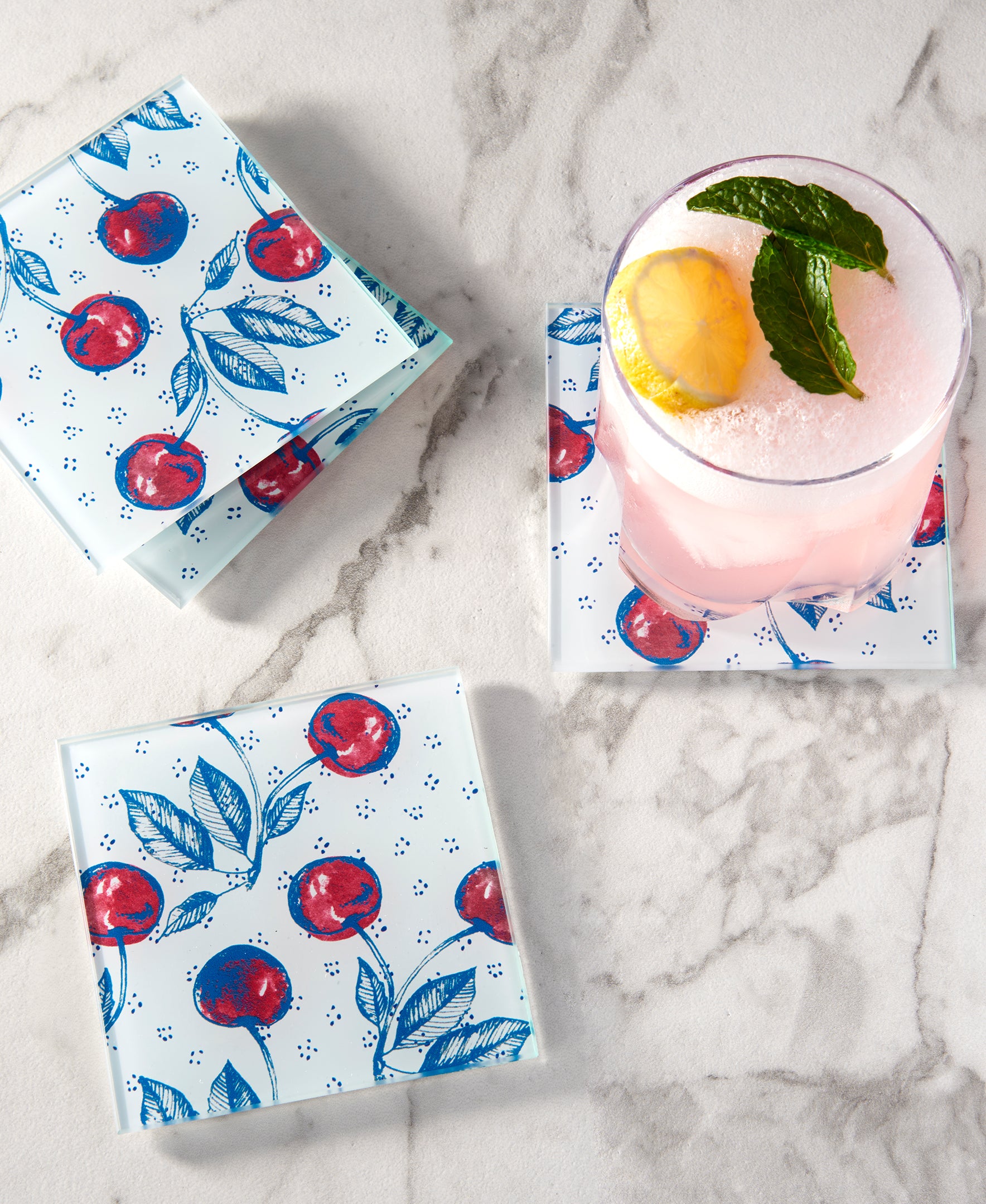 Cherry Picking Glass Coasters - Set of 4
