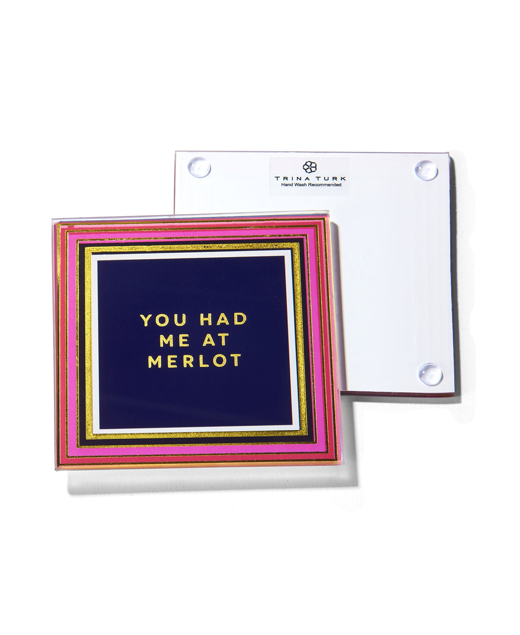 Wine Enthusiast Pink and Gold Glass Coasters - Set of 4