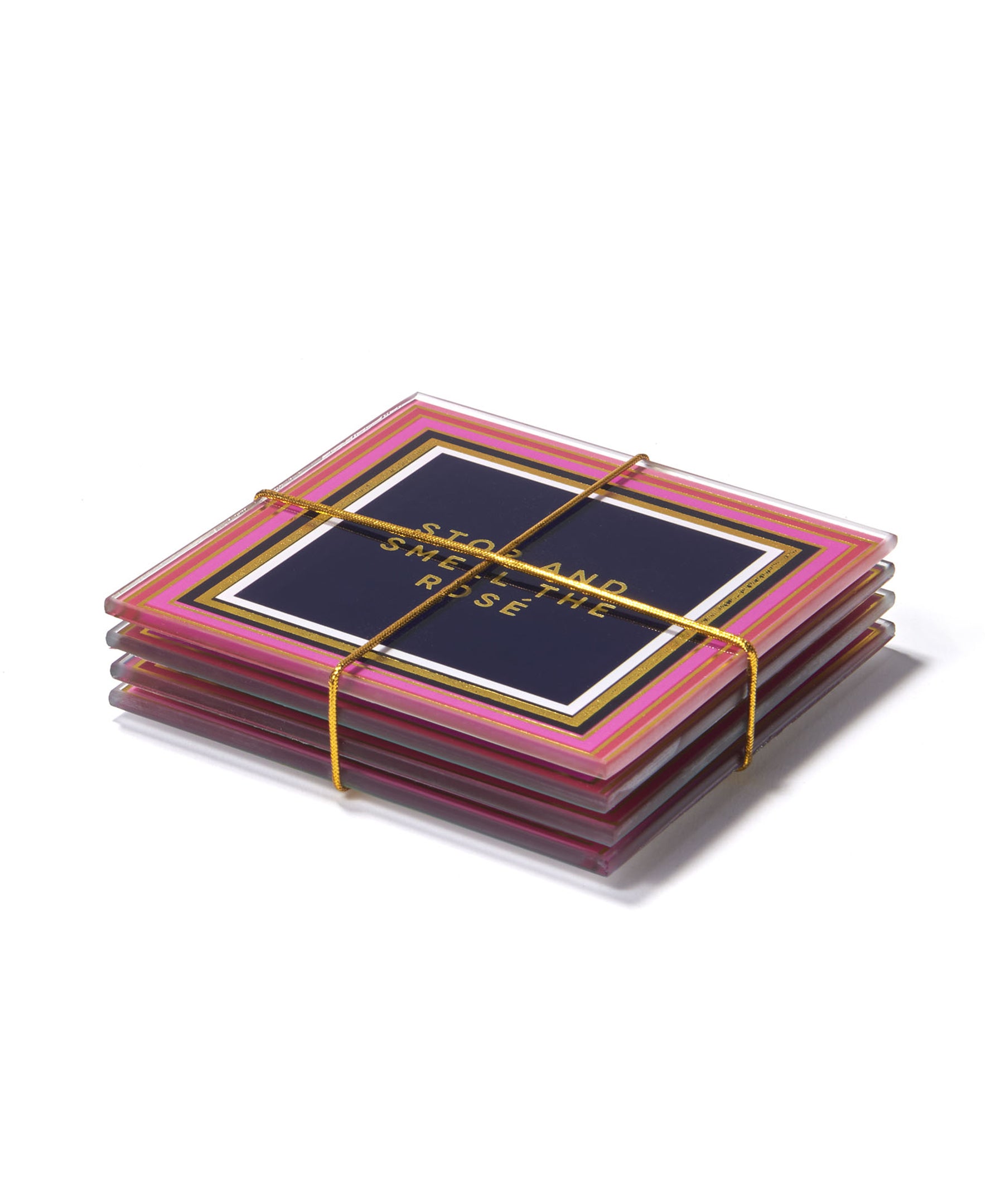Wine Enthusiast Pink and Gold Glass Coasters - Set of 4
