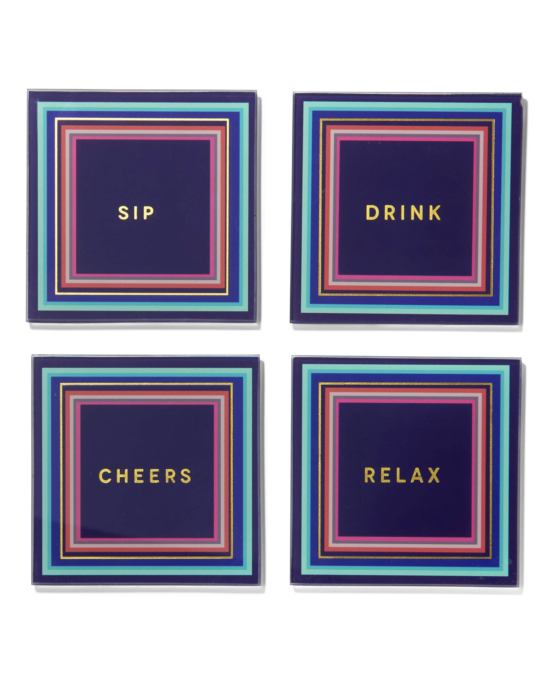 Cheers To You Aqua and Pink Glass Coasters - Set of 4