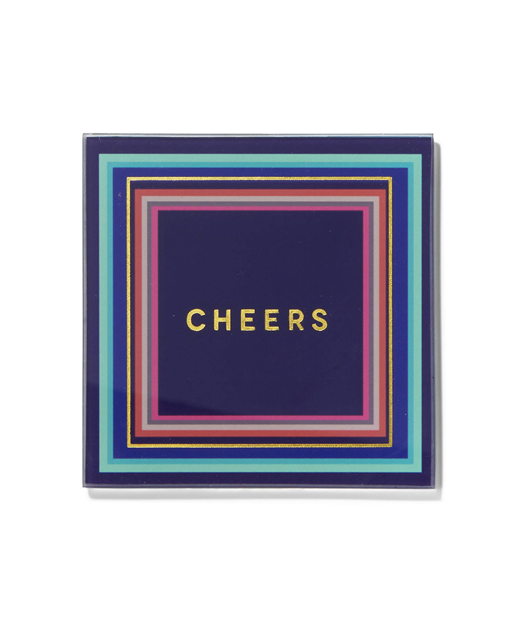 Cheers To You Aqua and Pink Glass Coasters - Set of 4