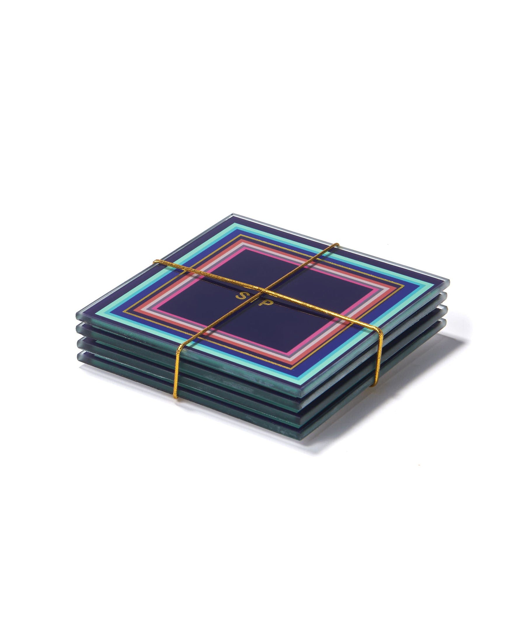 Cheers To You Aqua and Pink Glass Coasters - Set of 4