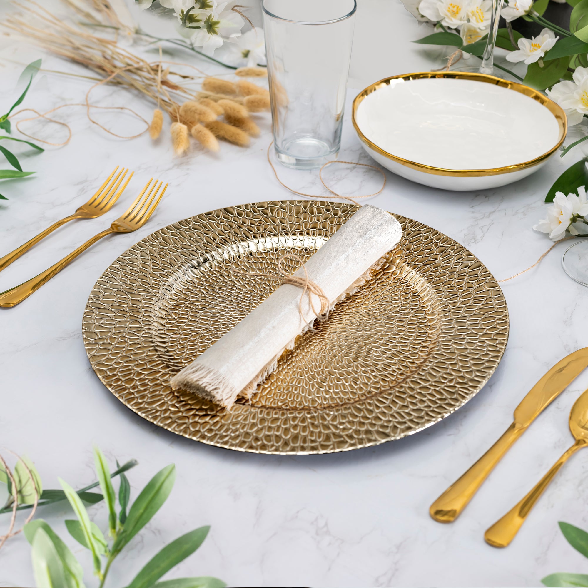 Raindrops Electroplated Gold Set Of 4 Charger Plates 13"D