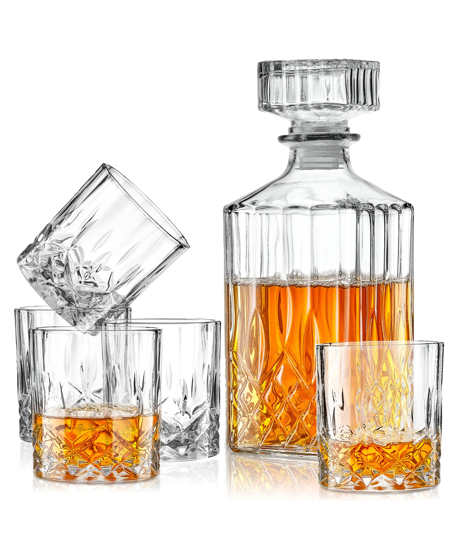LORETTO  7 PC WHISKEY SET RB  4 GLASSES