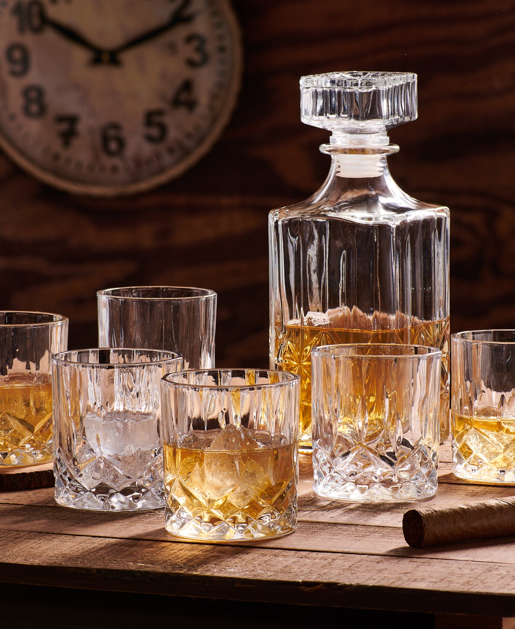 LORETTO  7 PC WHISKEY SET RB  4 GLASSES