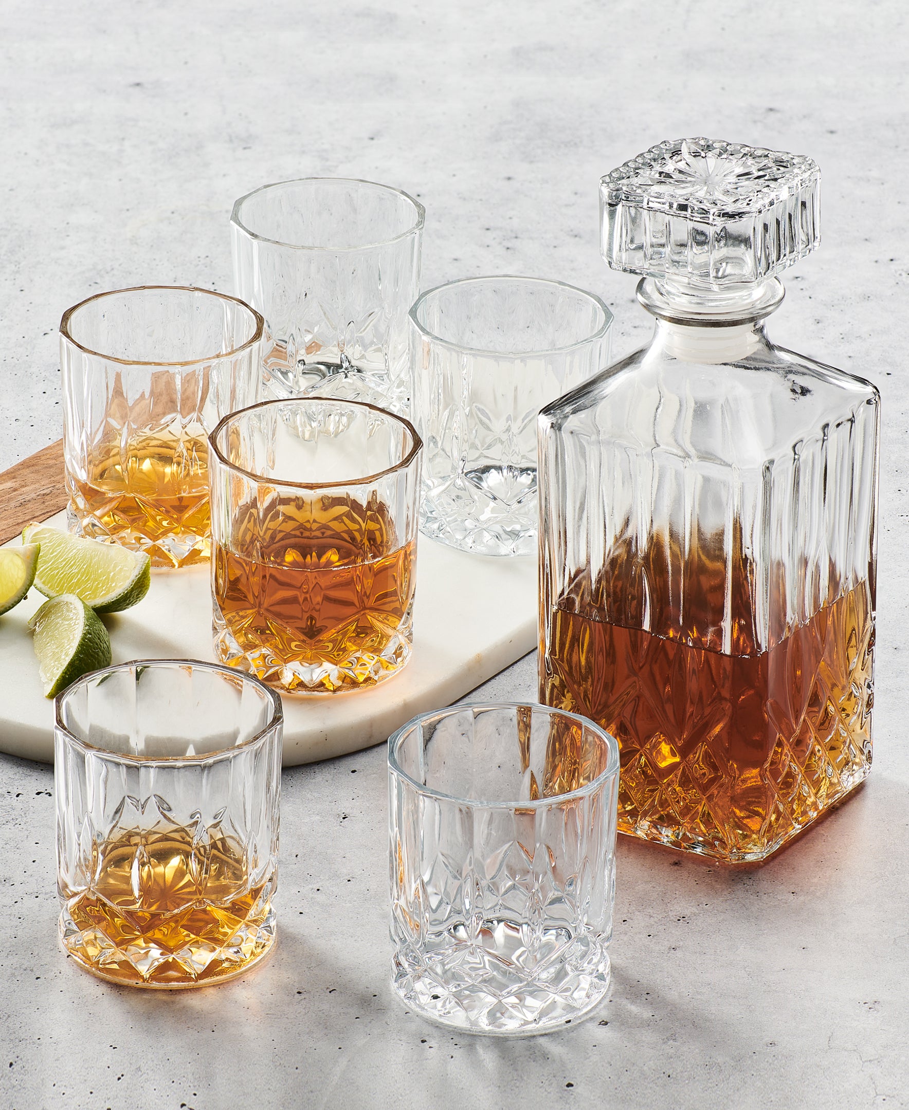 LORETTO  7 PC WHISKEY SET RB  4 GLASSES