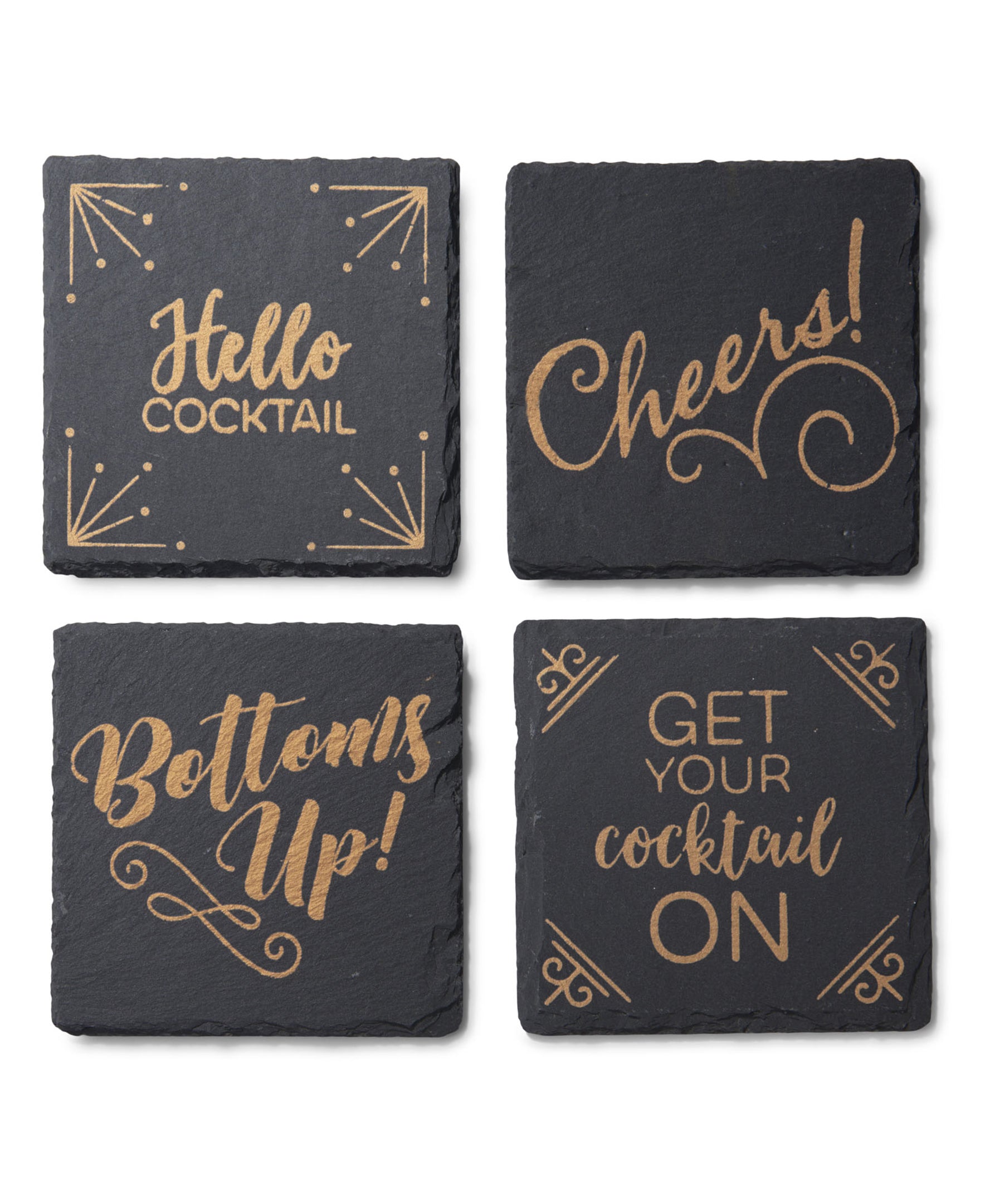 Slate Coasters Gold Trimmed Set Of 4