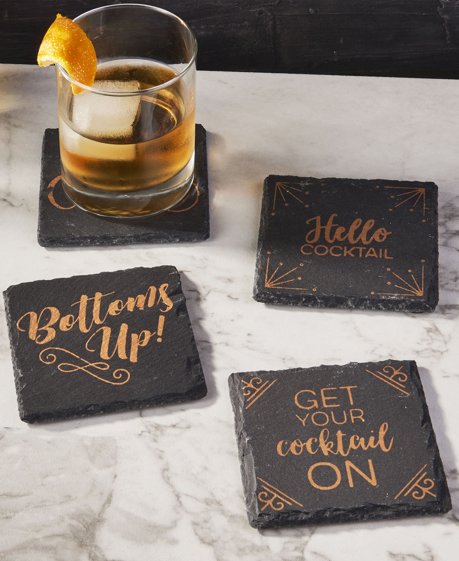 Slate Coasters Gold Trimmed Set Of 4