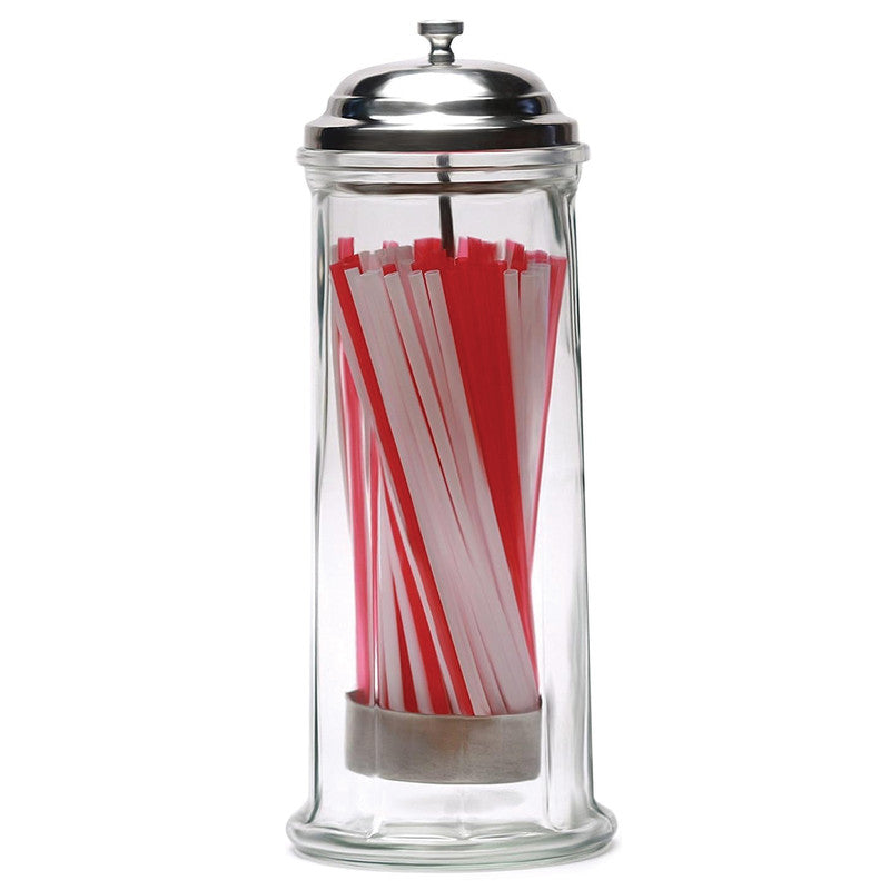 Clear Glass Straw Holder with Chrome Color Lid /Straws Included - in – Retro Diner Style