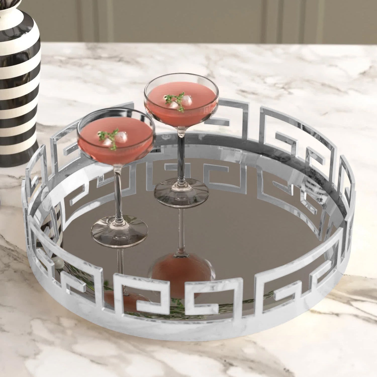 Silver Mirror Tray - Elegant 15-Inch Round Home Accent