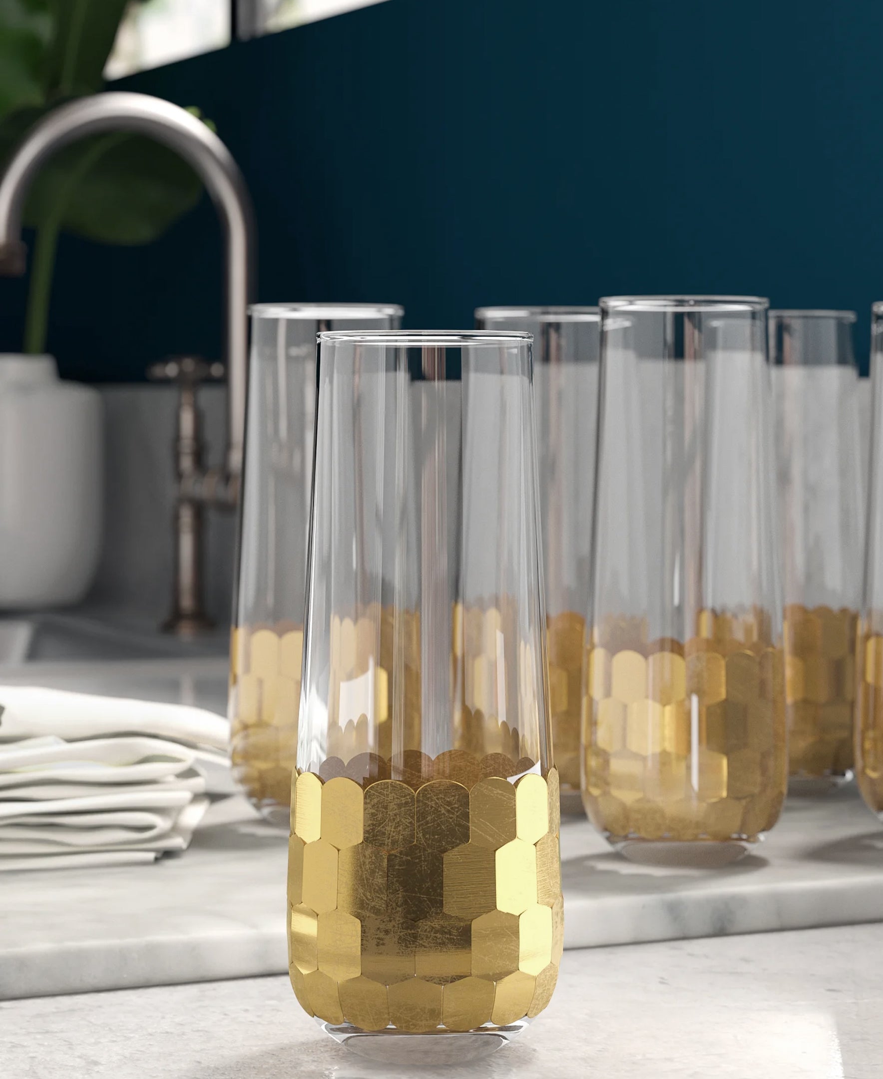 Daphne Gold 4-Piece Set Stemless Flutes