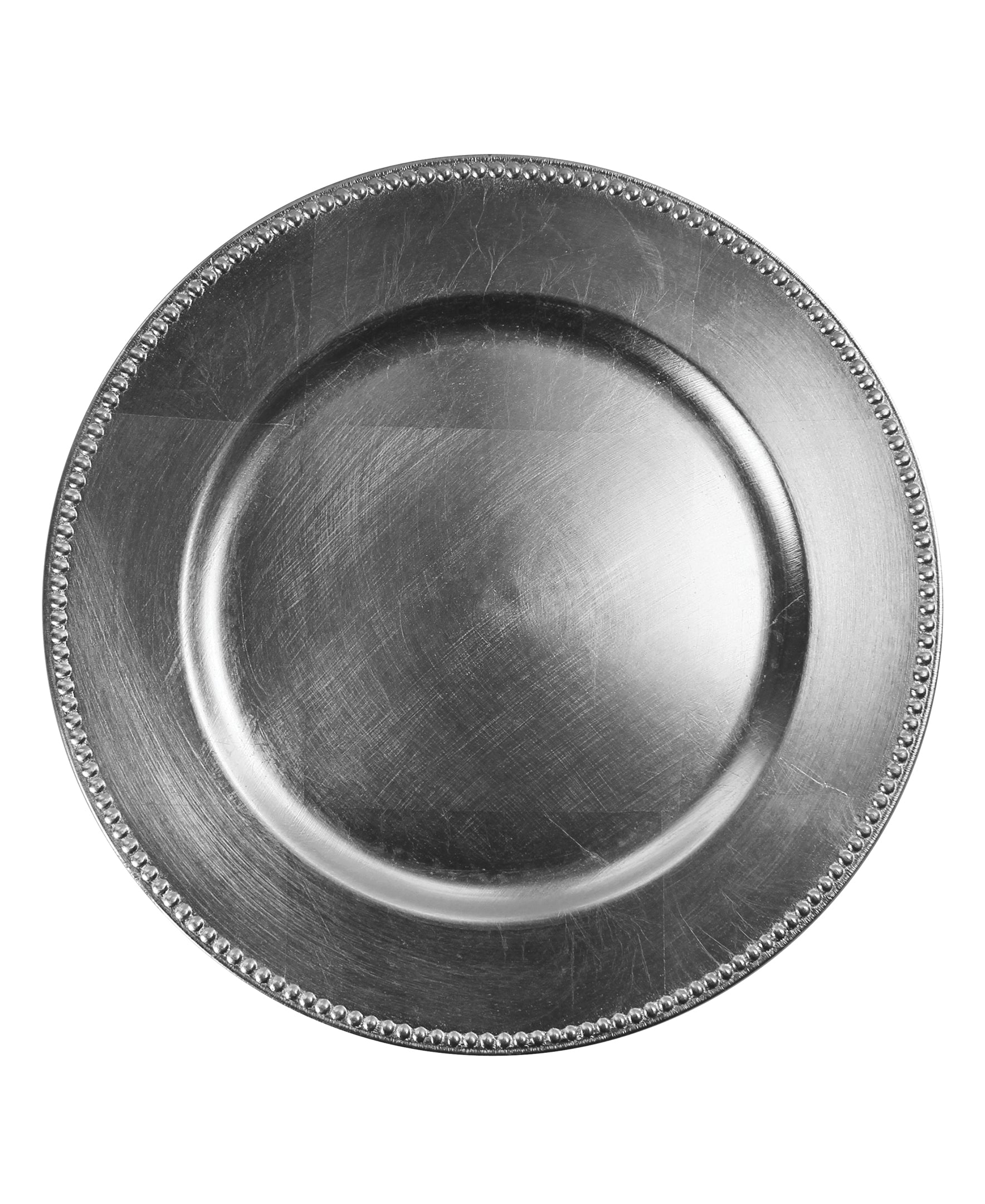Silver Round Beaded Charger Plate Set, 12 Pieces