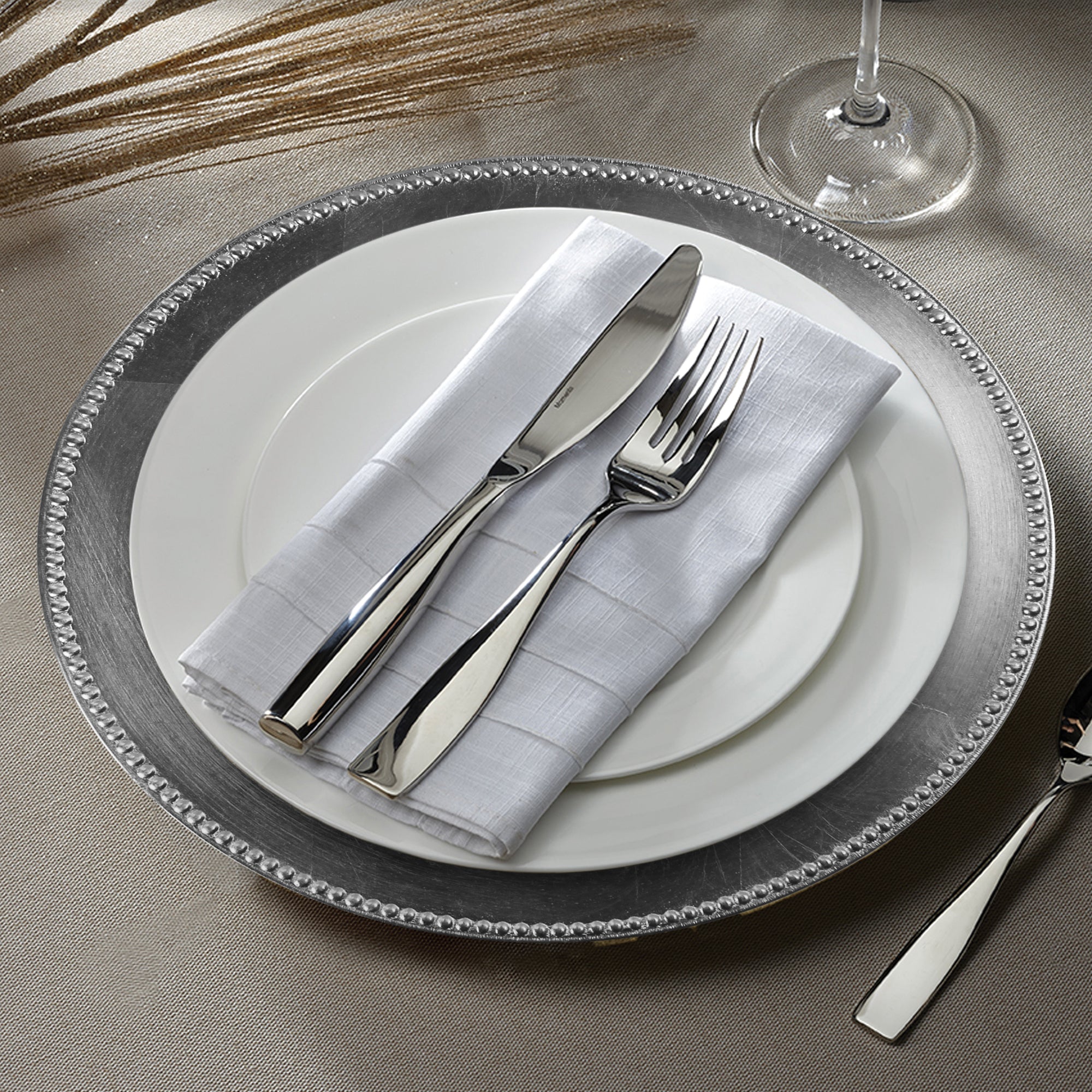 Silver Round Beaded Charger Plate Set, 12 Pieces