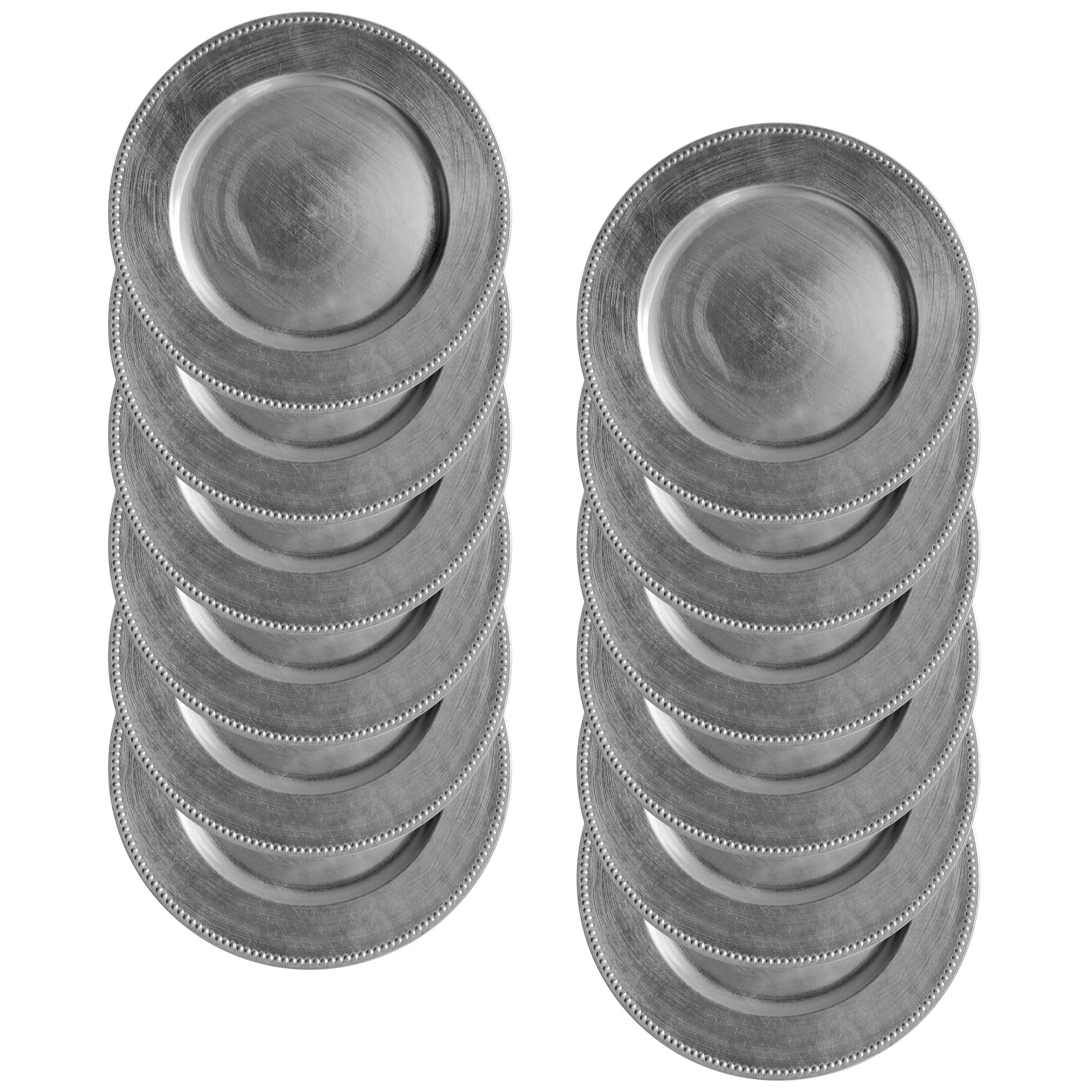 Silver Round Beaded Charger Plate Set, 12 Pieces