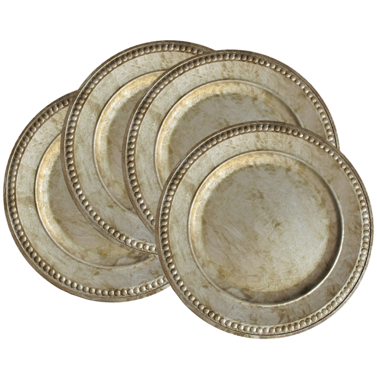 SILVER BEADED CHARGER PLATES SET of 4 14"D