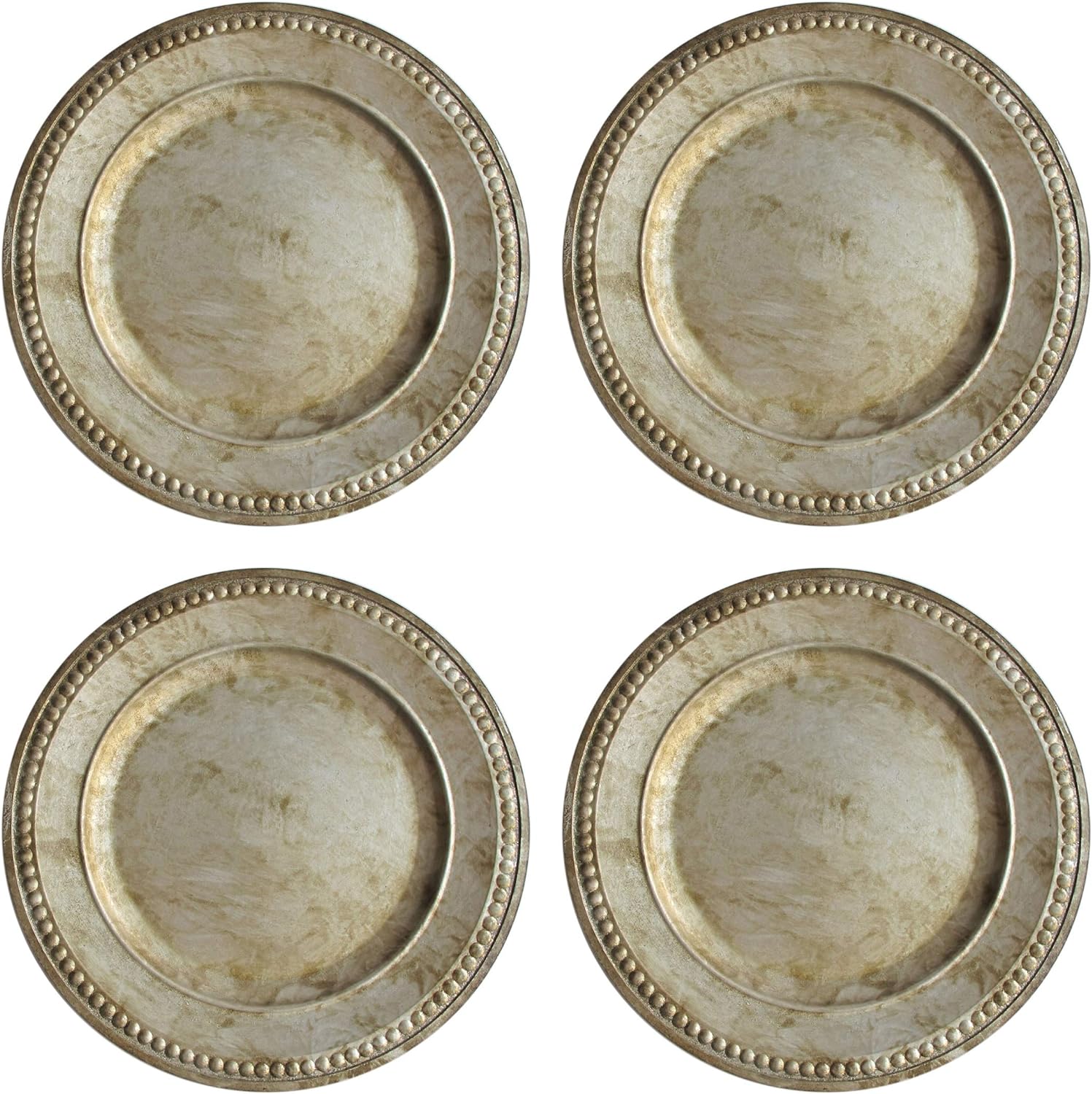 SILVER BEADED CHARGER PLATES SET of 4 14"D