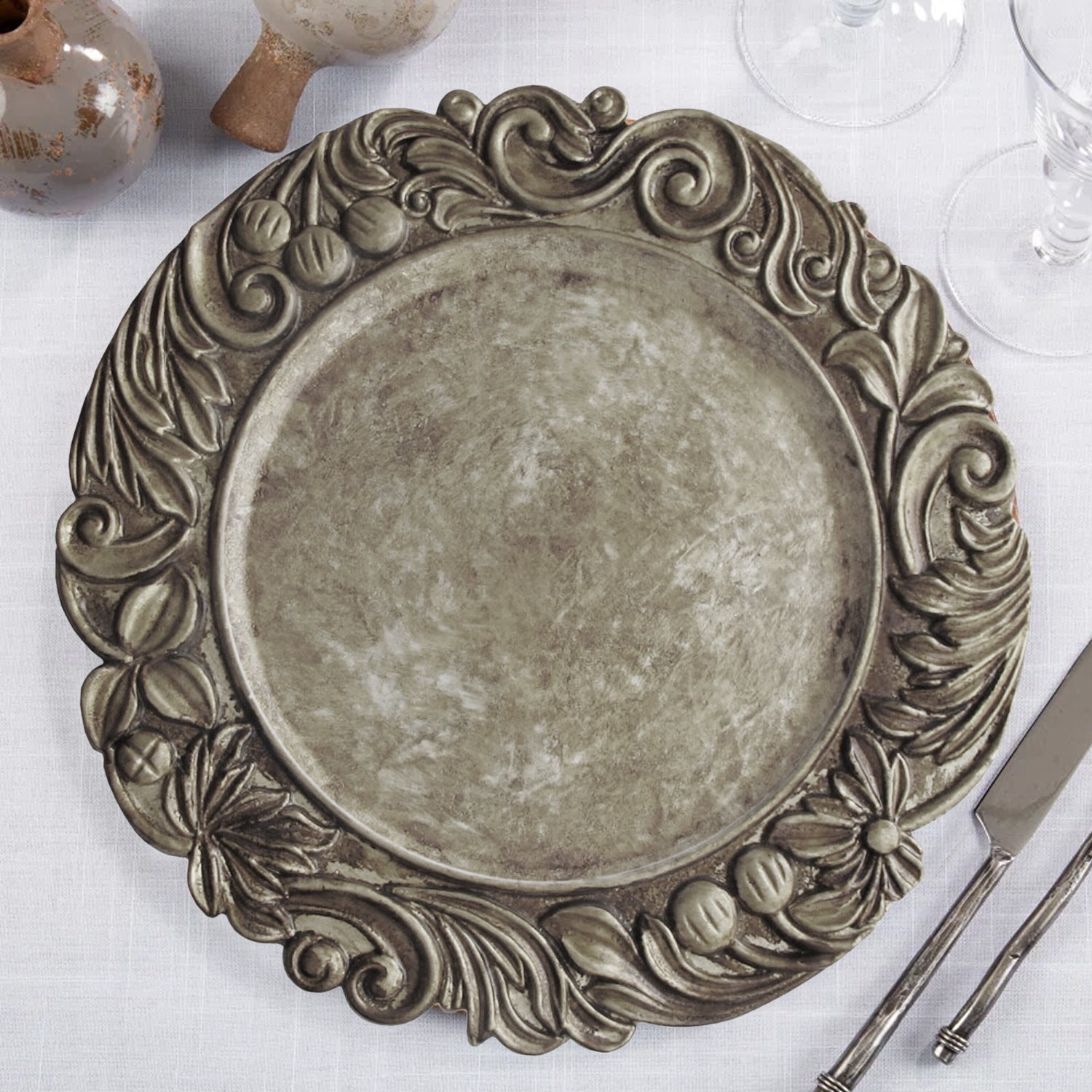 Cantera Silver Charger Plates Set Of 4 14" D