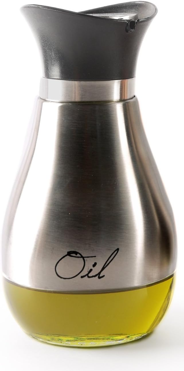 CAFE CONTEMPO SILVER AND GLASS 2 PC OIL & VINEGAR SET  13.6oz. each, in remailer