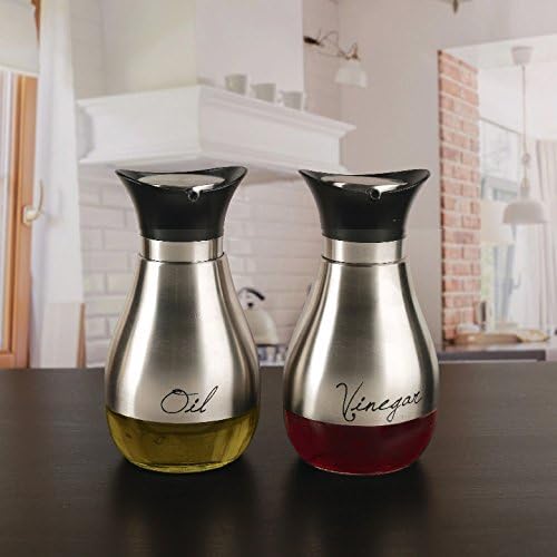 CAFE CONTEMPO SILVER AND GLASS 2 PC OIL & VINEGAR SET  13.6oz. each, in remailer