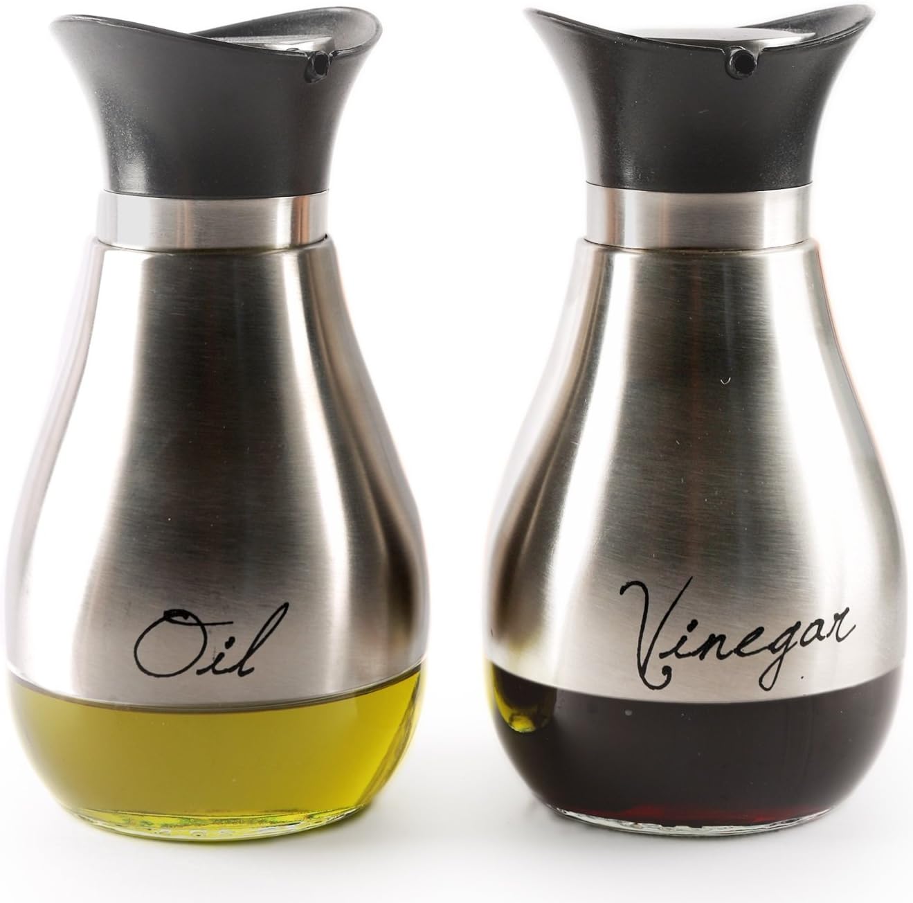 CAFE CONTEMPO SILVER AND GLASS 2 PC OIL & VINEGAR SET  13.6oz. each, in remailer
