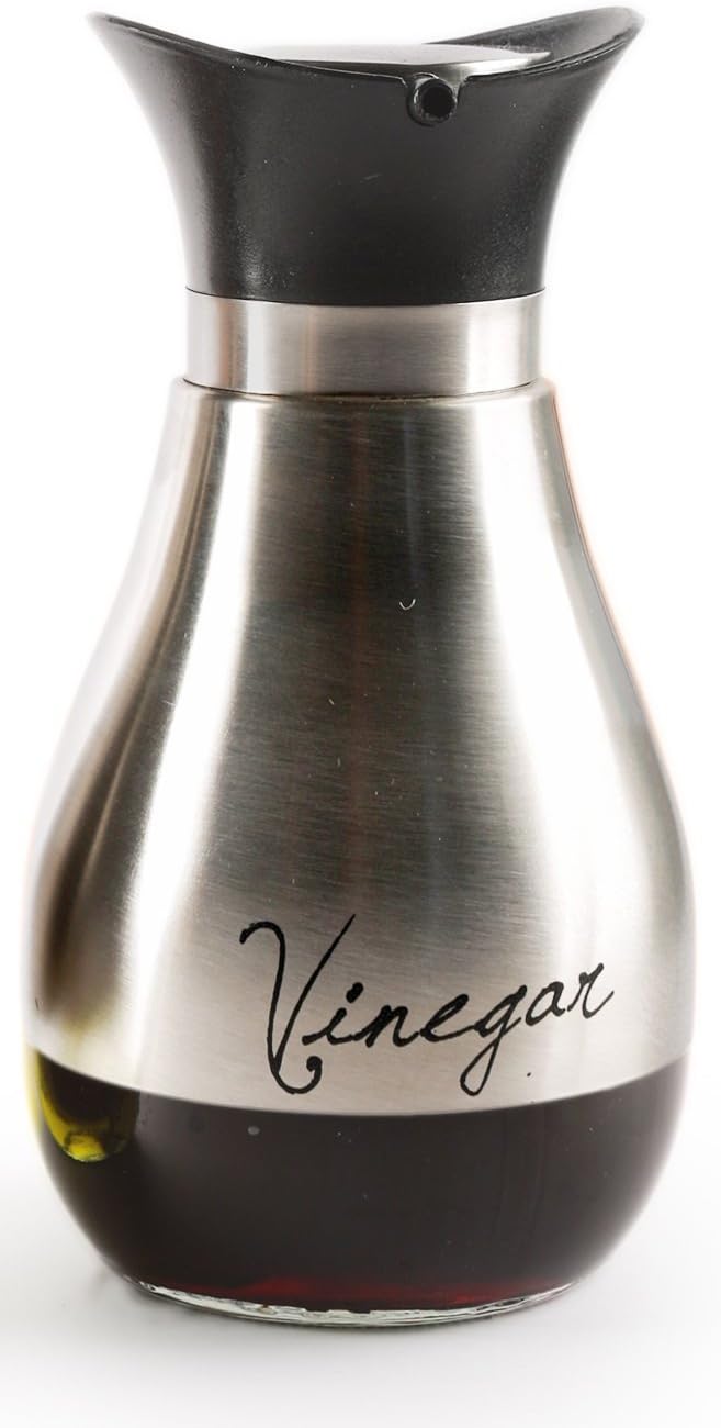 CAFE CONTEMPO SILVER AND GLASS 2 PC OIL & VINEGAR SET  13.6oz. each, in remailer