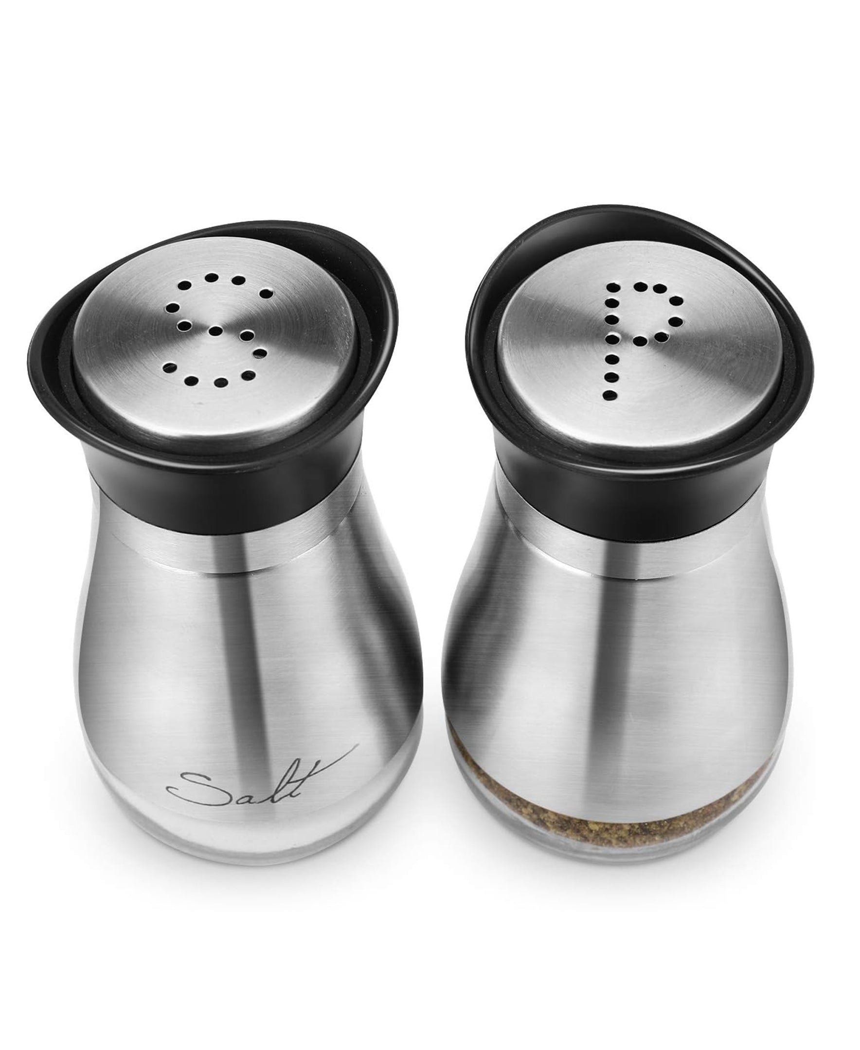 CAFE CONTEMPO SILVER and Glass 2pc SALT & PEPPER SET 4.42oz. each, in remailer