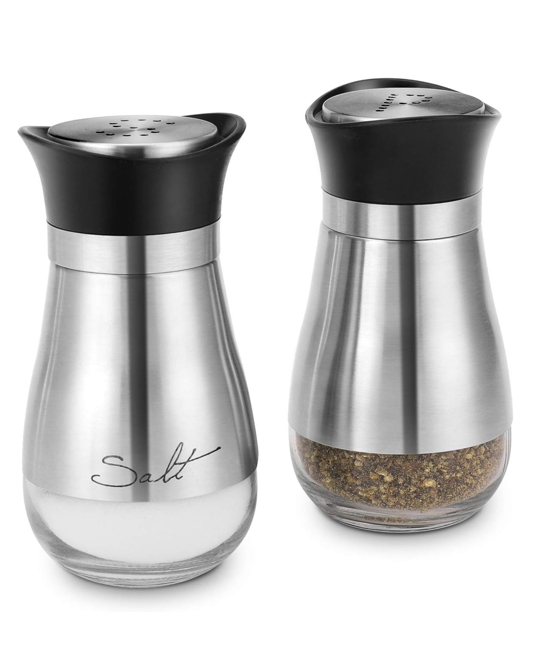 CAFE CONTEMPO SILVER and Glass 2pc SALT & PEPPER SET 4.42oz. each, in remailer