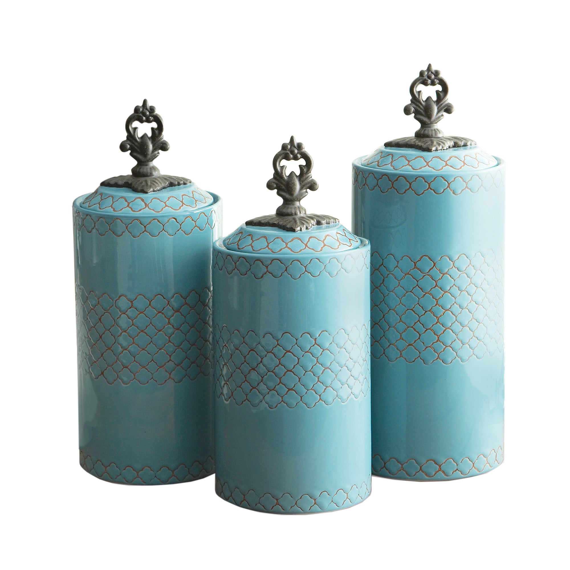 Blue Stoneware 3 Pieces Canister Set