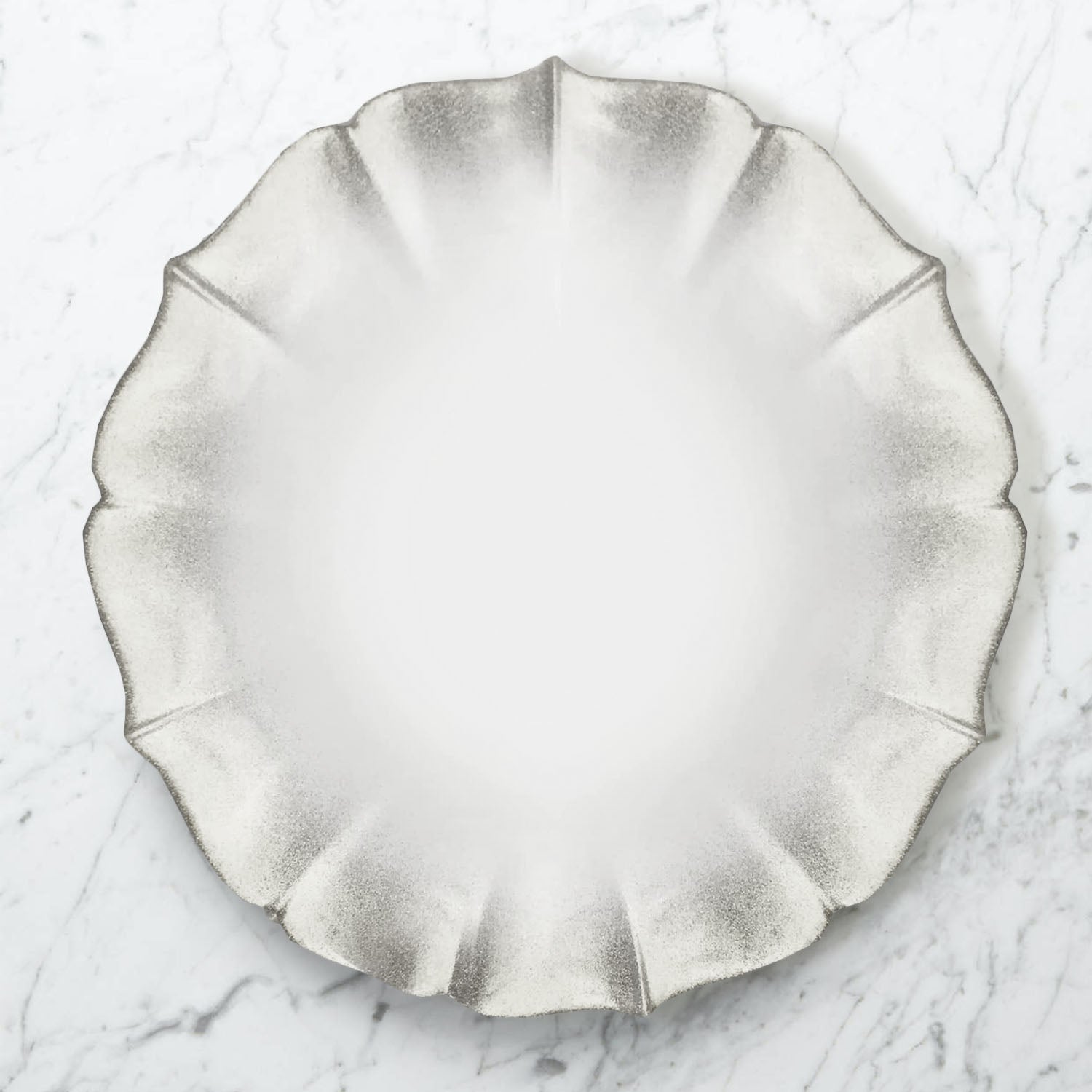 Contessa Silver Glitter Rim with Pearl White Glass Charger Plate
