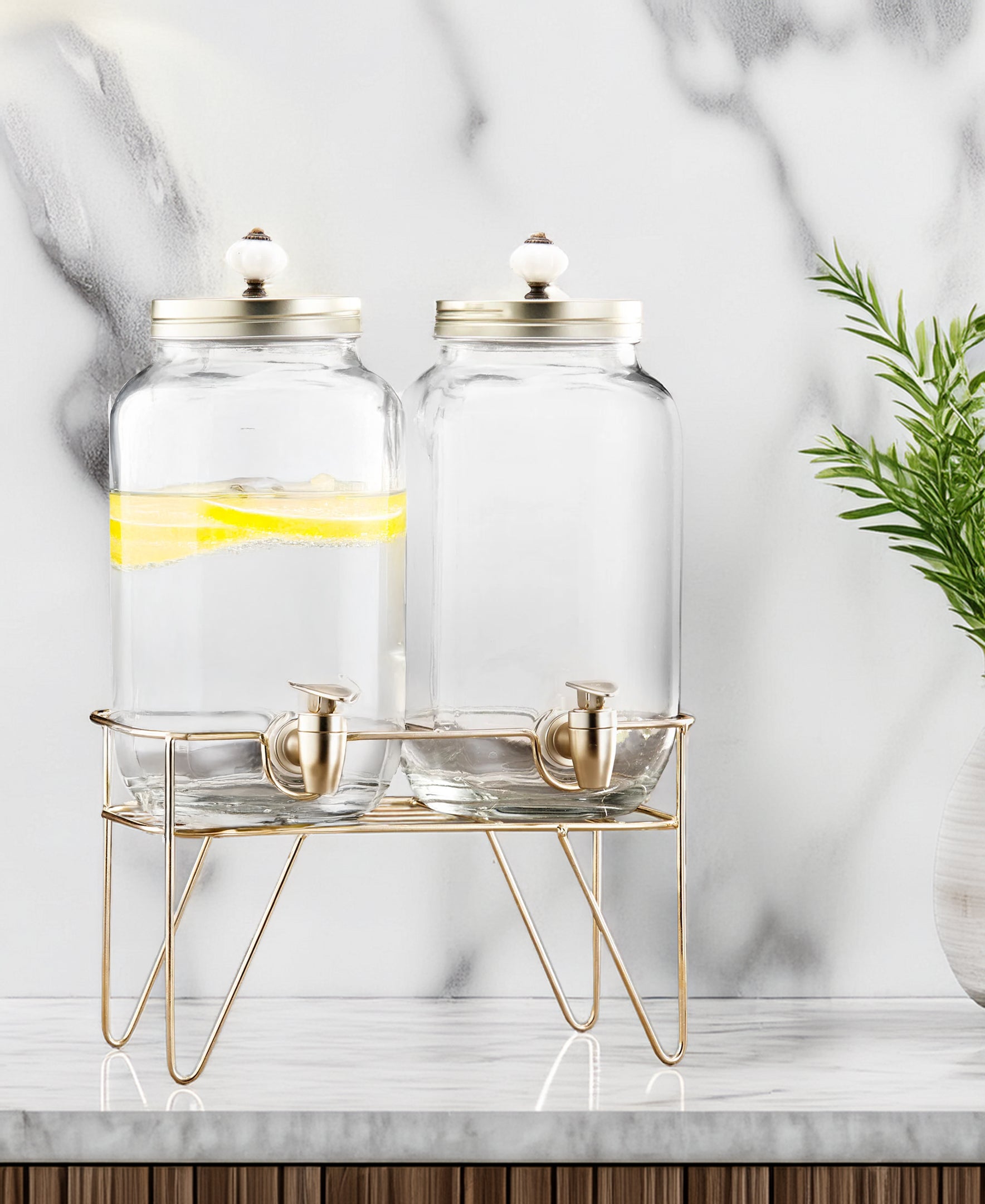 Julian 2-Piece Set Bev Dispensers with Gold Wire Stand