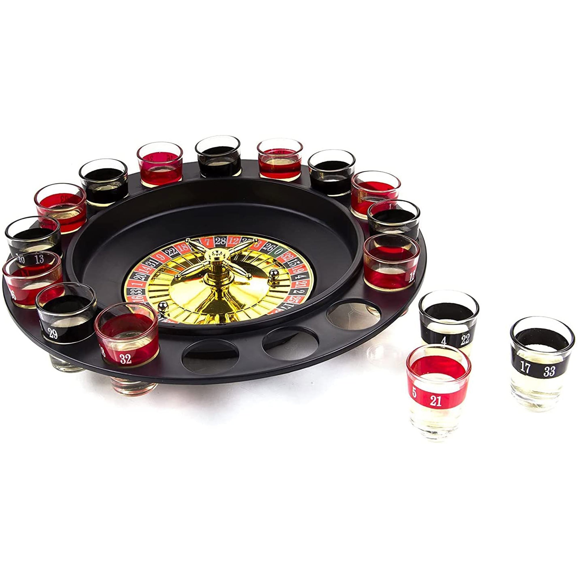 Drinking Roulette Game Set: 16 Shot Glasses, 2 Balls