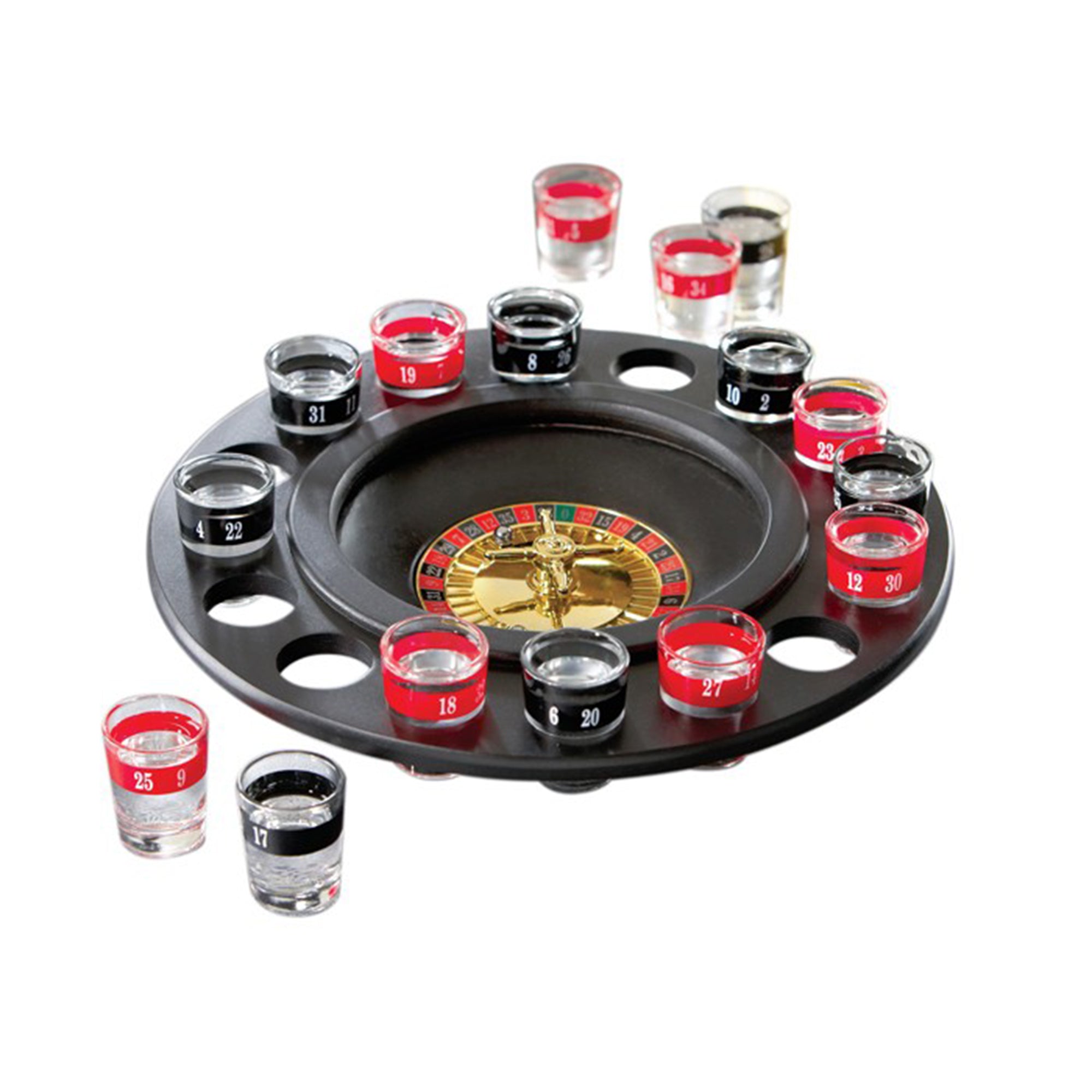 Drinking Roulette Game Set: 16 Shot Glasses, 2 Balls