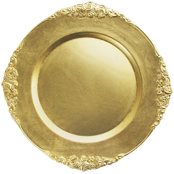 Gold Leaf Design Charger Plate Set, 4 Pieces