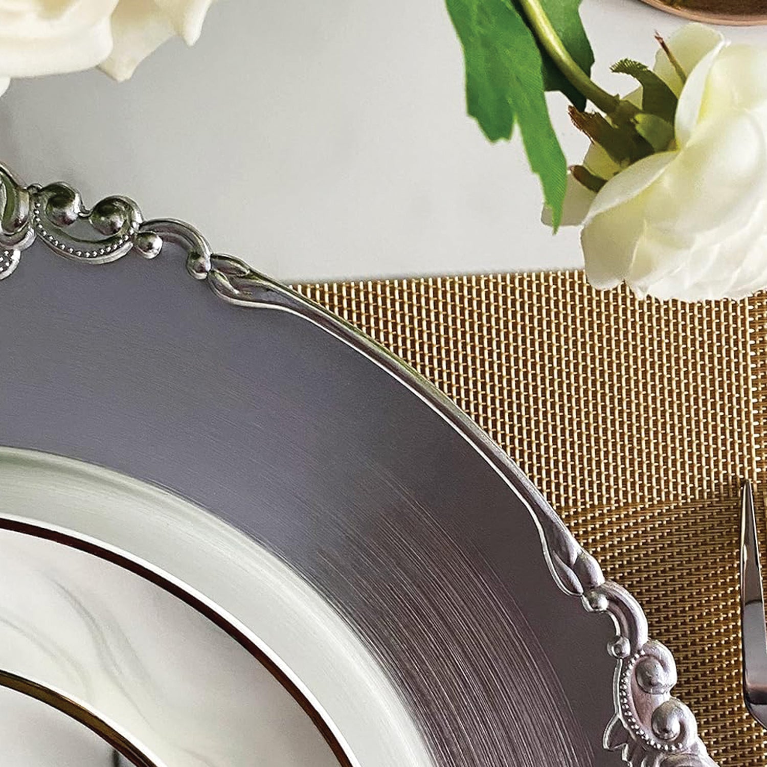 Silver Leaf Design Charger Plate Set, 4 Pieces