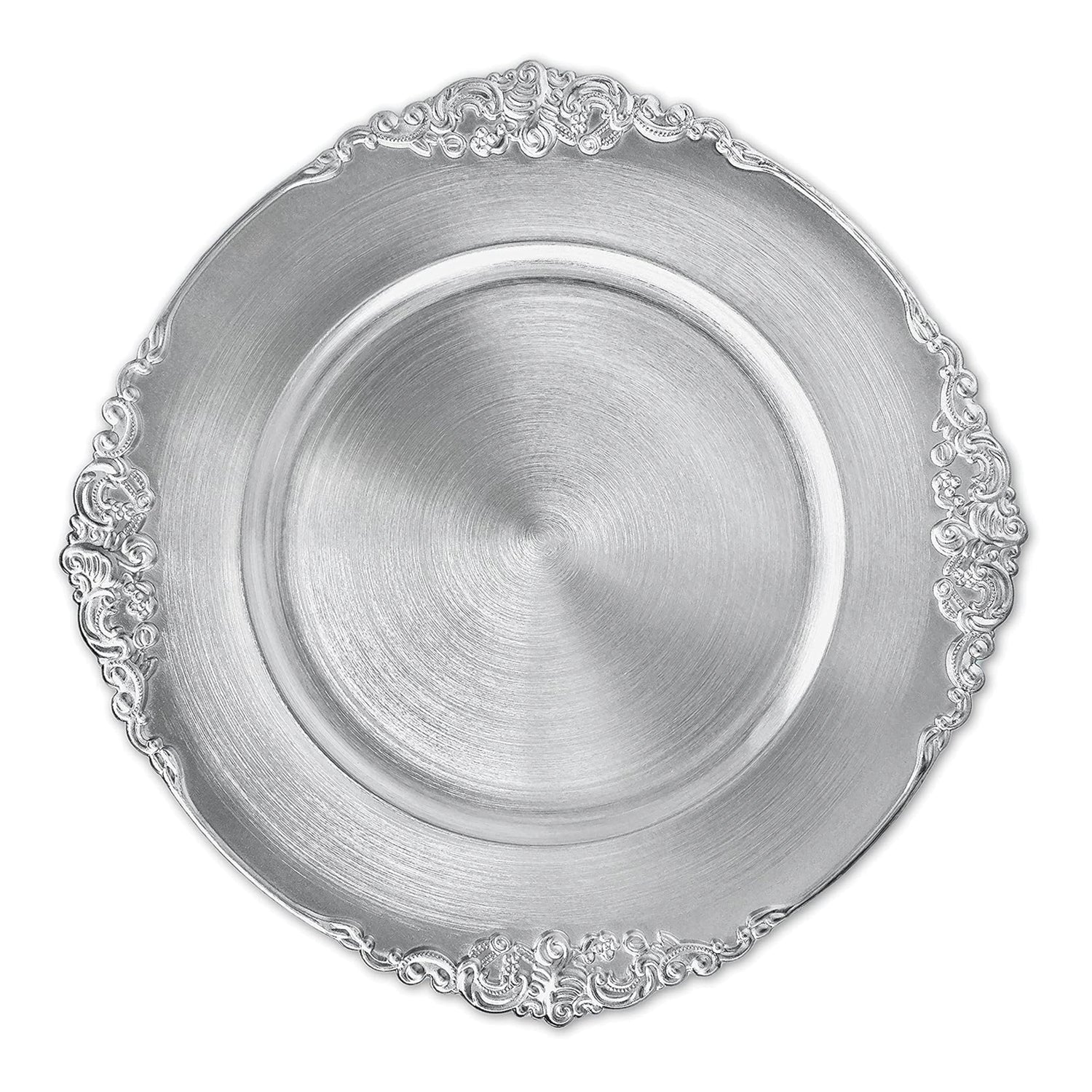 Silver Leaf Design Charger Plate Set, 4 Pieces